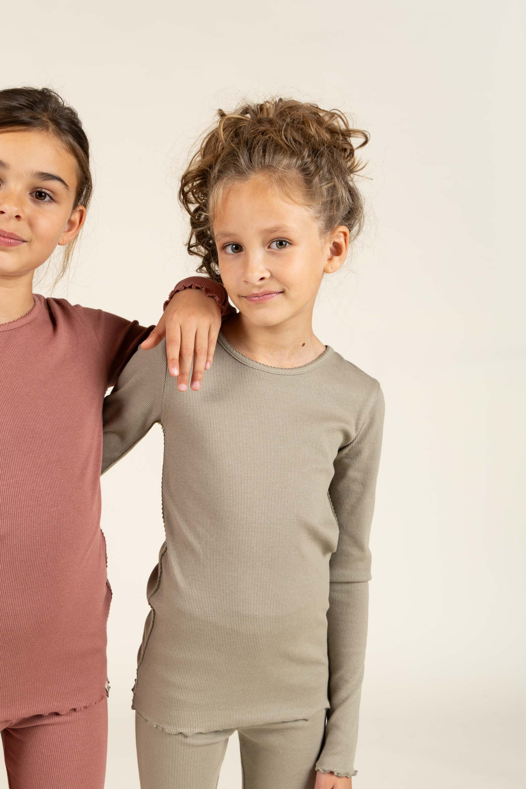 Modal Rib T-shirt met lange mouwen en Picot-randje - Tween - Dusty Green | 100583 Mia