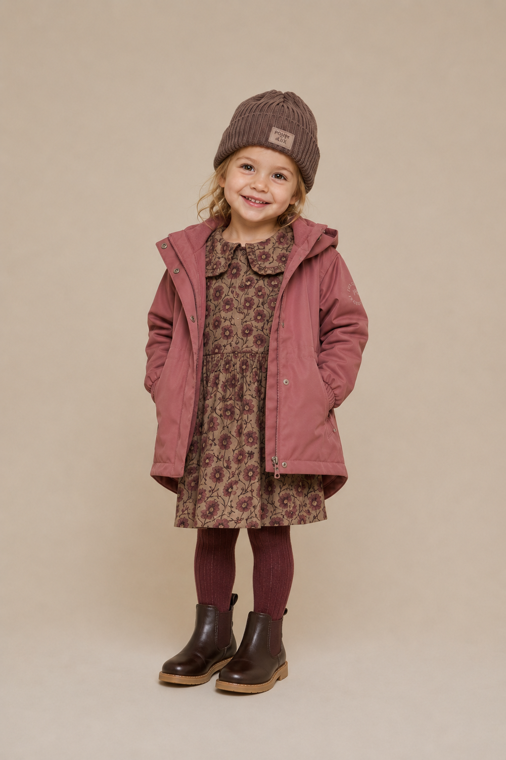 Gebloemde katoenen jurk met rucheskraag Kids - Rose/Bordeaux | 101425 Nova