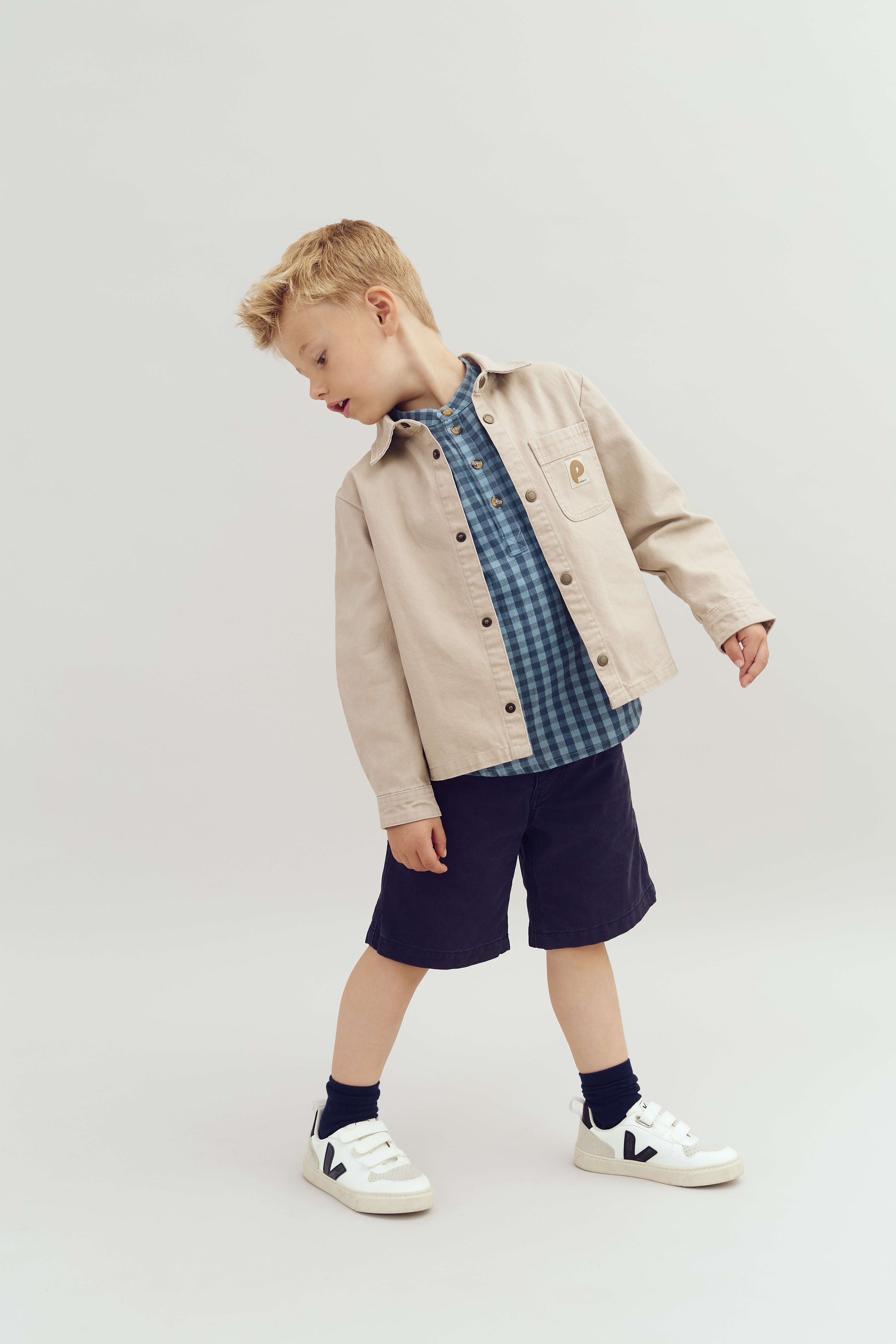 Micro Gingham Katoenen Overhemd - Kids - Blue