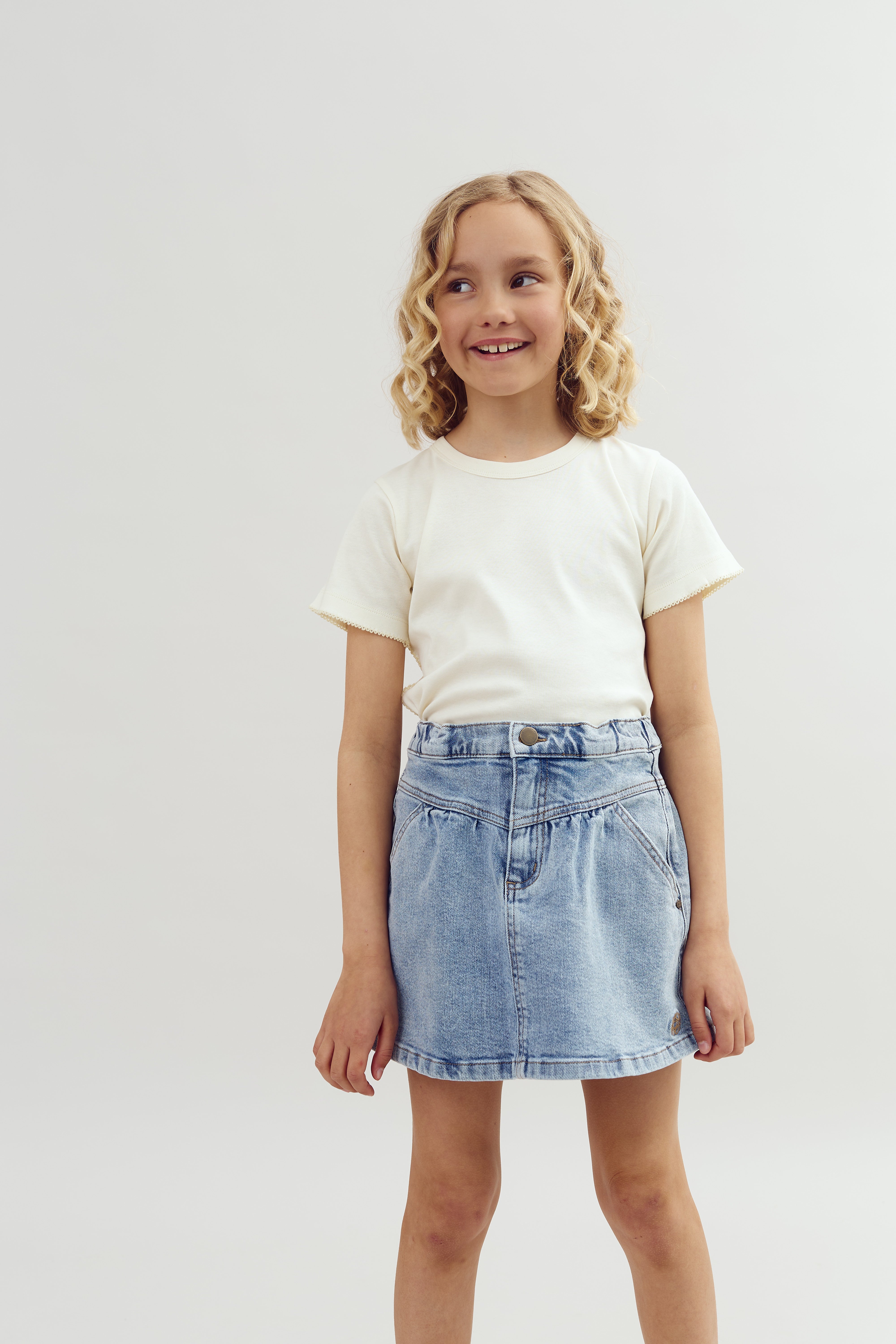 Getailleerd T-shirt met picotsteek - Tween - Off White | 100382 Tina