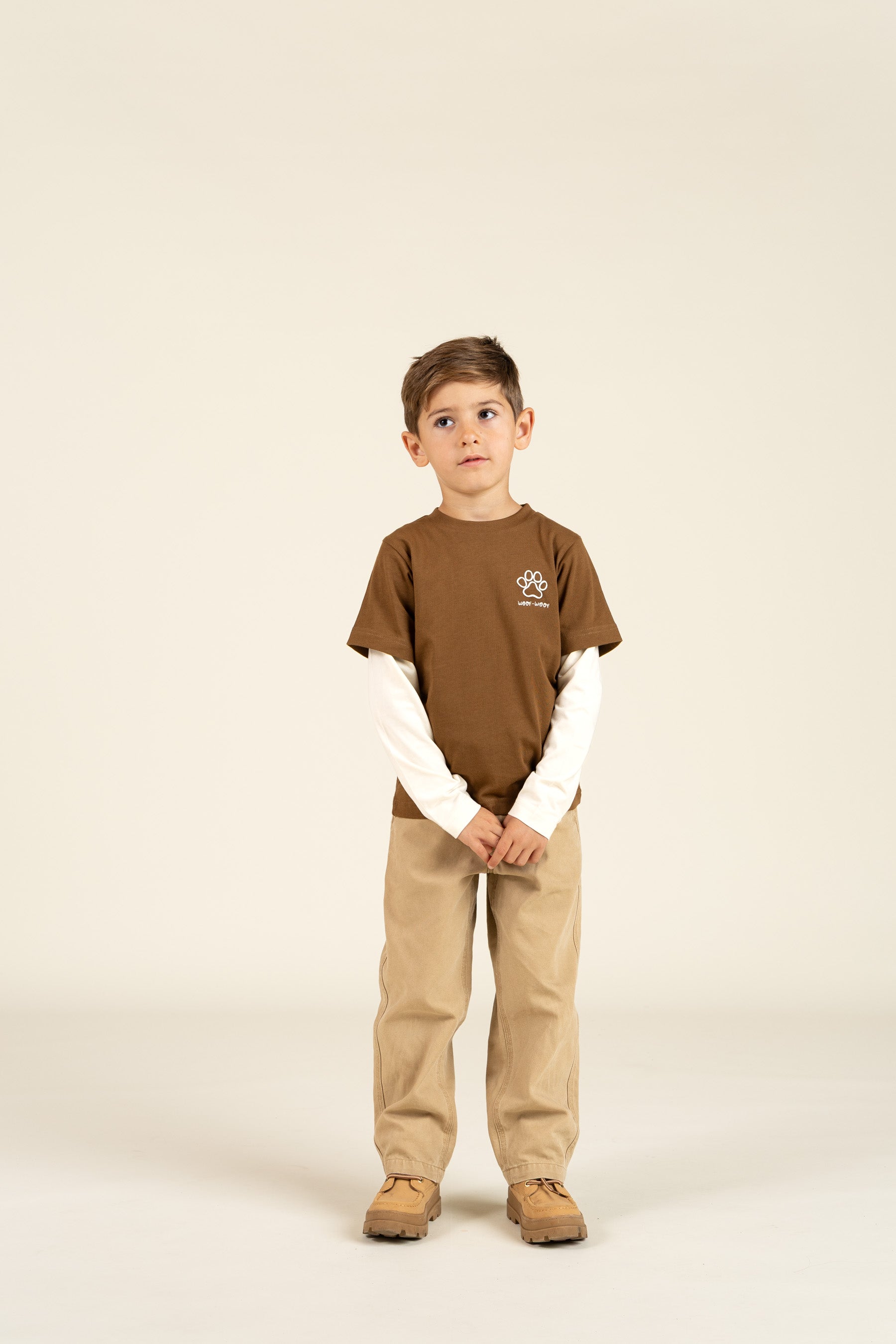 Boxy T-shirt met dubbele mouwen - Kids - Coffee | 100838 Alex