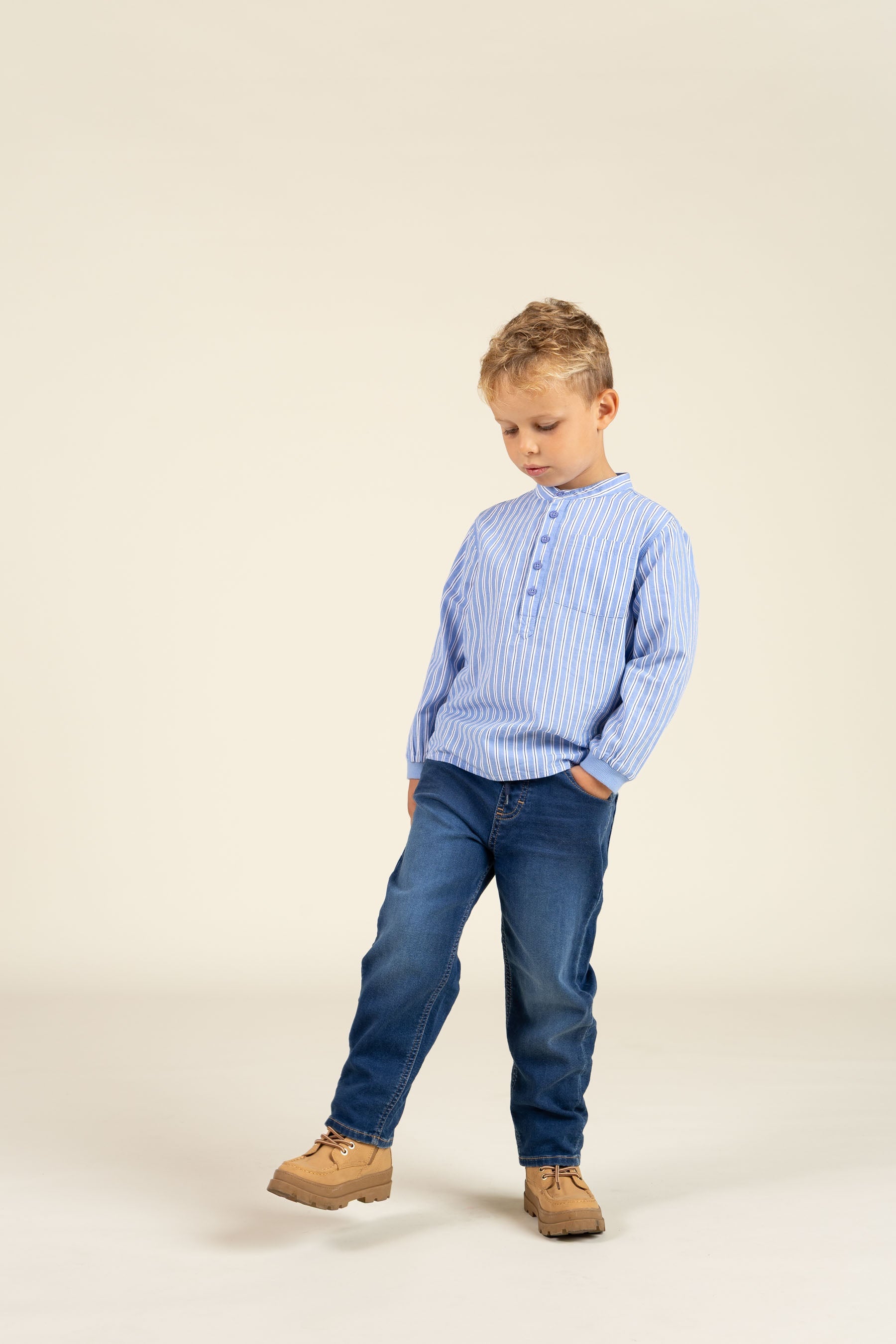 Gestreept overhemd met opstaande kraag - Kids - Blue Stripe | 100488 Kai