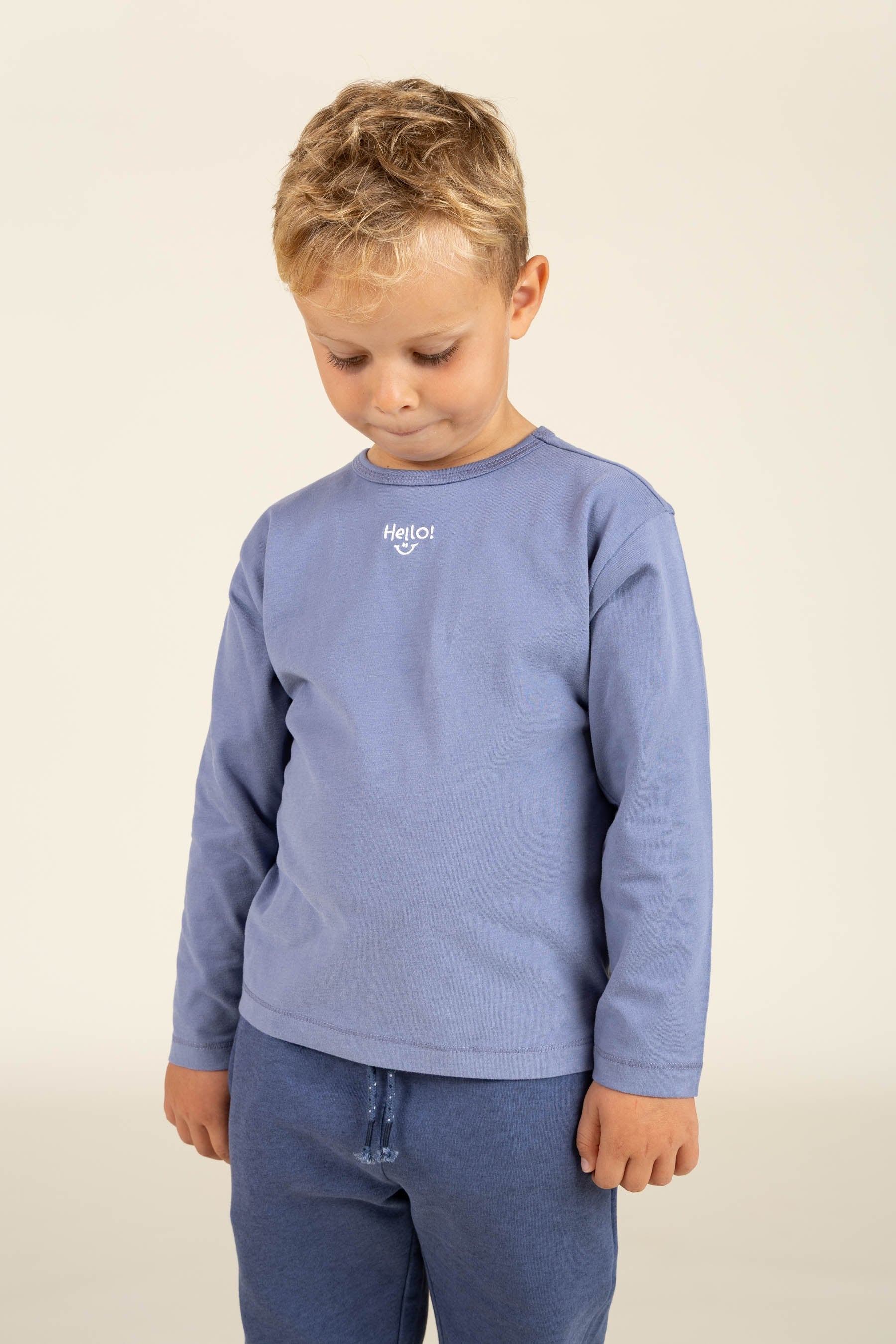 T-shirt met lange mouwen en borduursel - Kids - Blue | 100858 Brandon