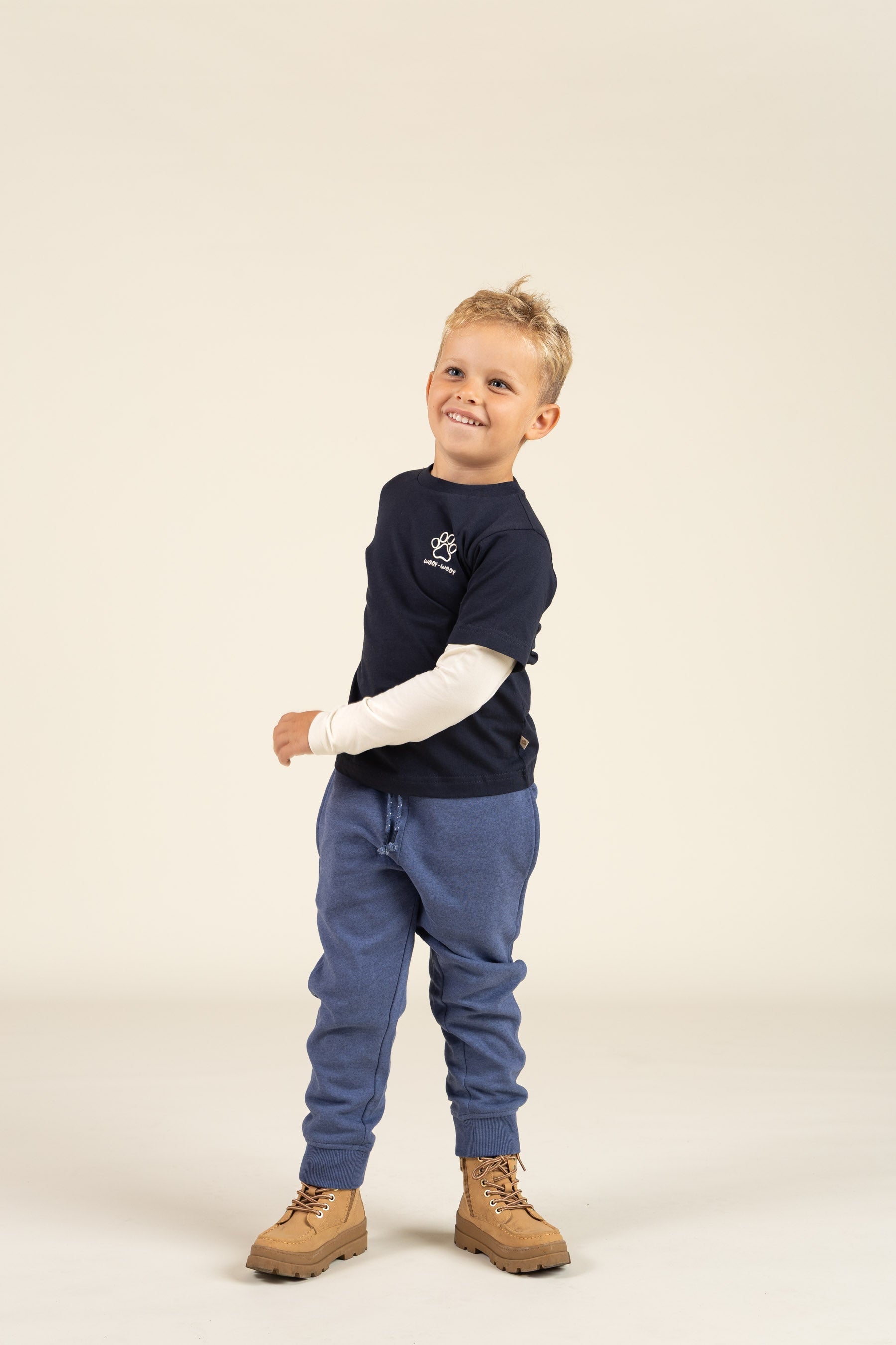 Boxy T-shirt met dubbele mouwen - Kids - Navy | 100836 Alex