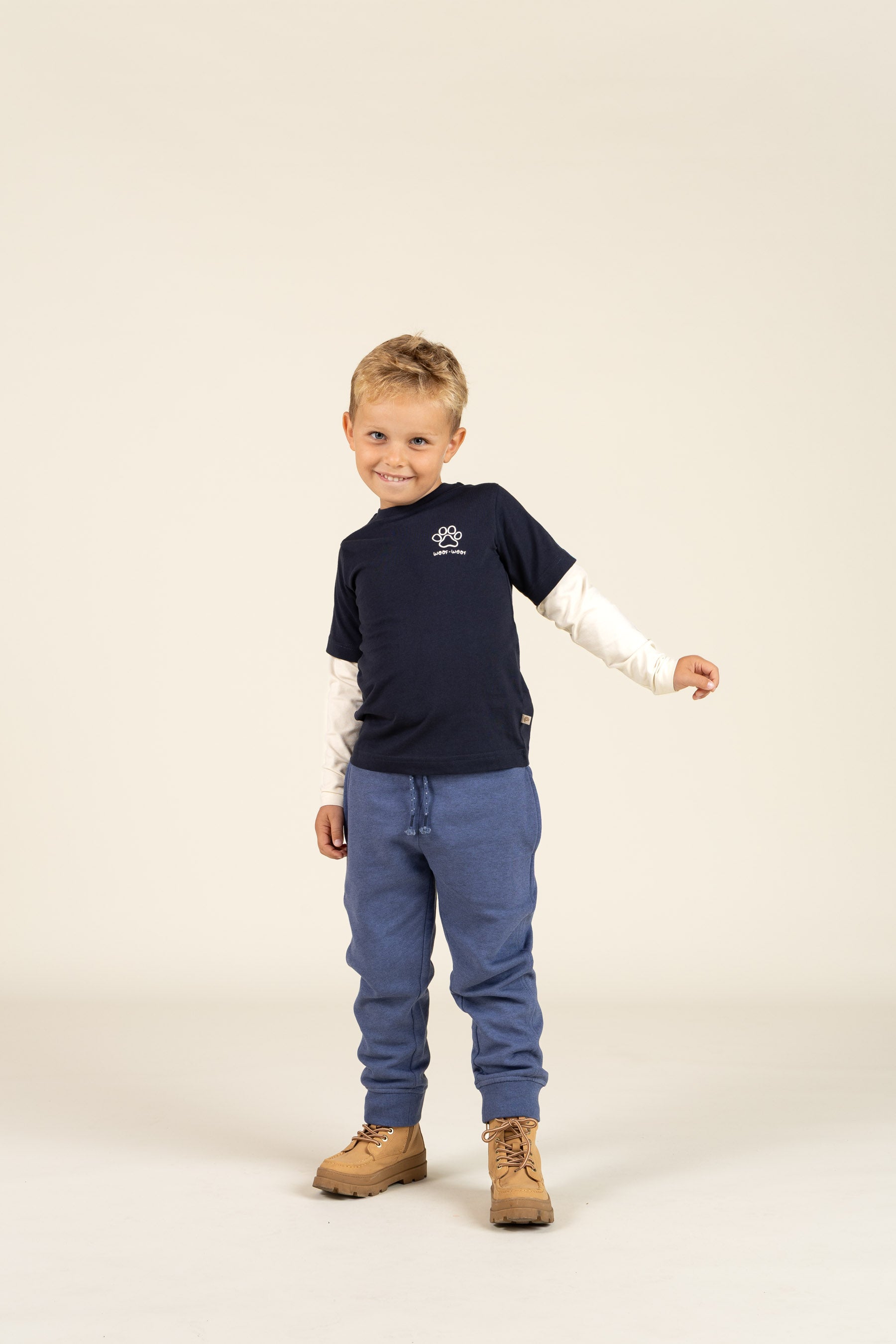 Boxy T-shirt met dubbele mouwen - Kids - Navy | 100836 Alex