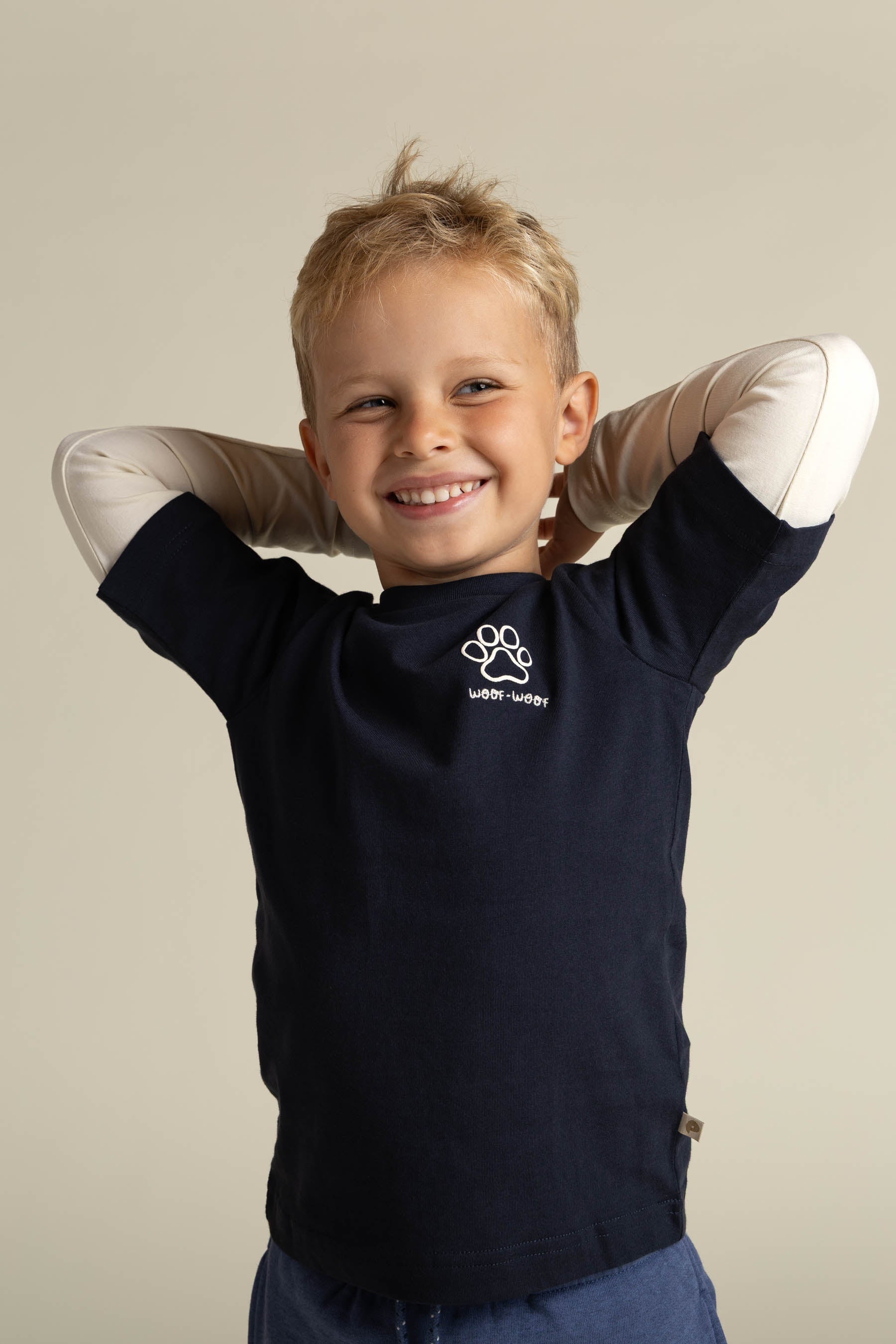 Boxy T-shirt met dubbele mouwen - Kids - Navy | 100836 Alex