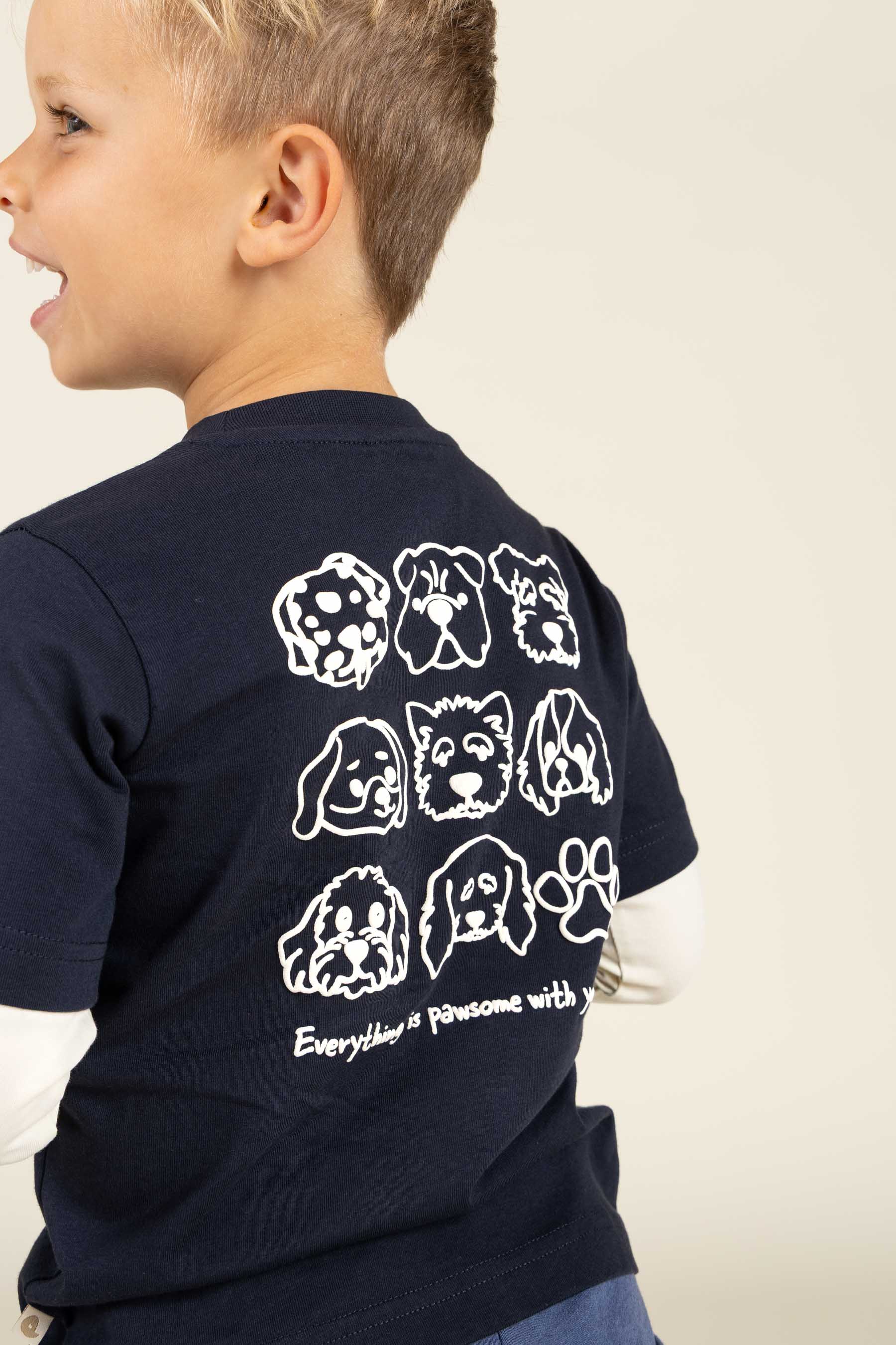 Boxy T-shirt met dubbele mouwen - Kids - Navy | 100836 Alex