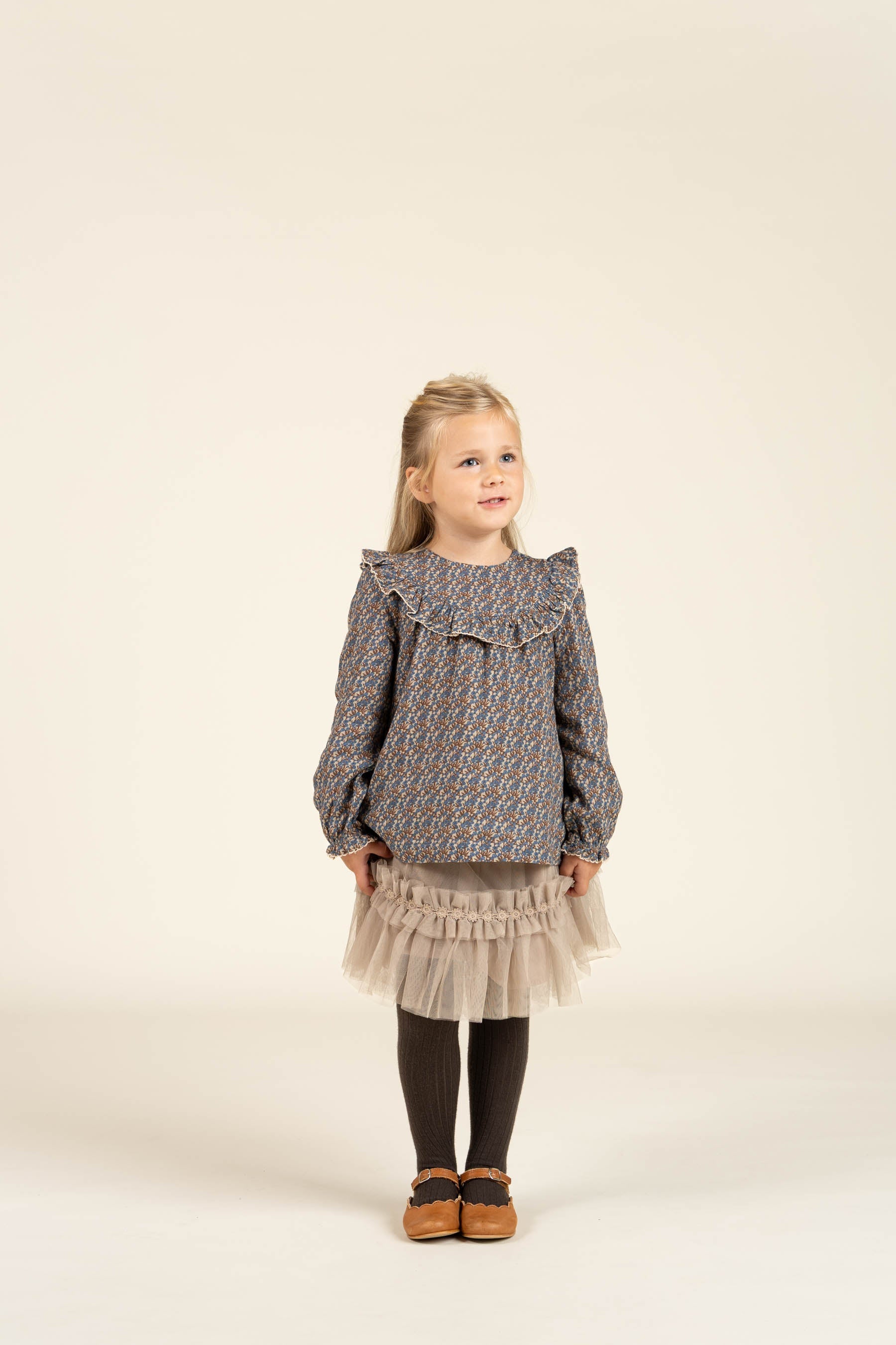 Gedrukte dubbel gaas blouse - Kids - Blue / Brown | 100729 Maggie