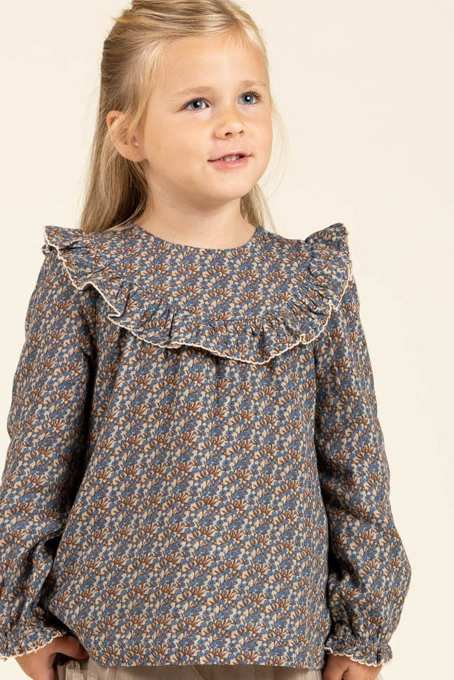 Gedrukte dubbel gaas blouse - Kids - Blue / Brown | 100729 Maggie