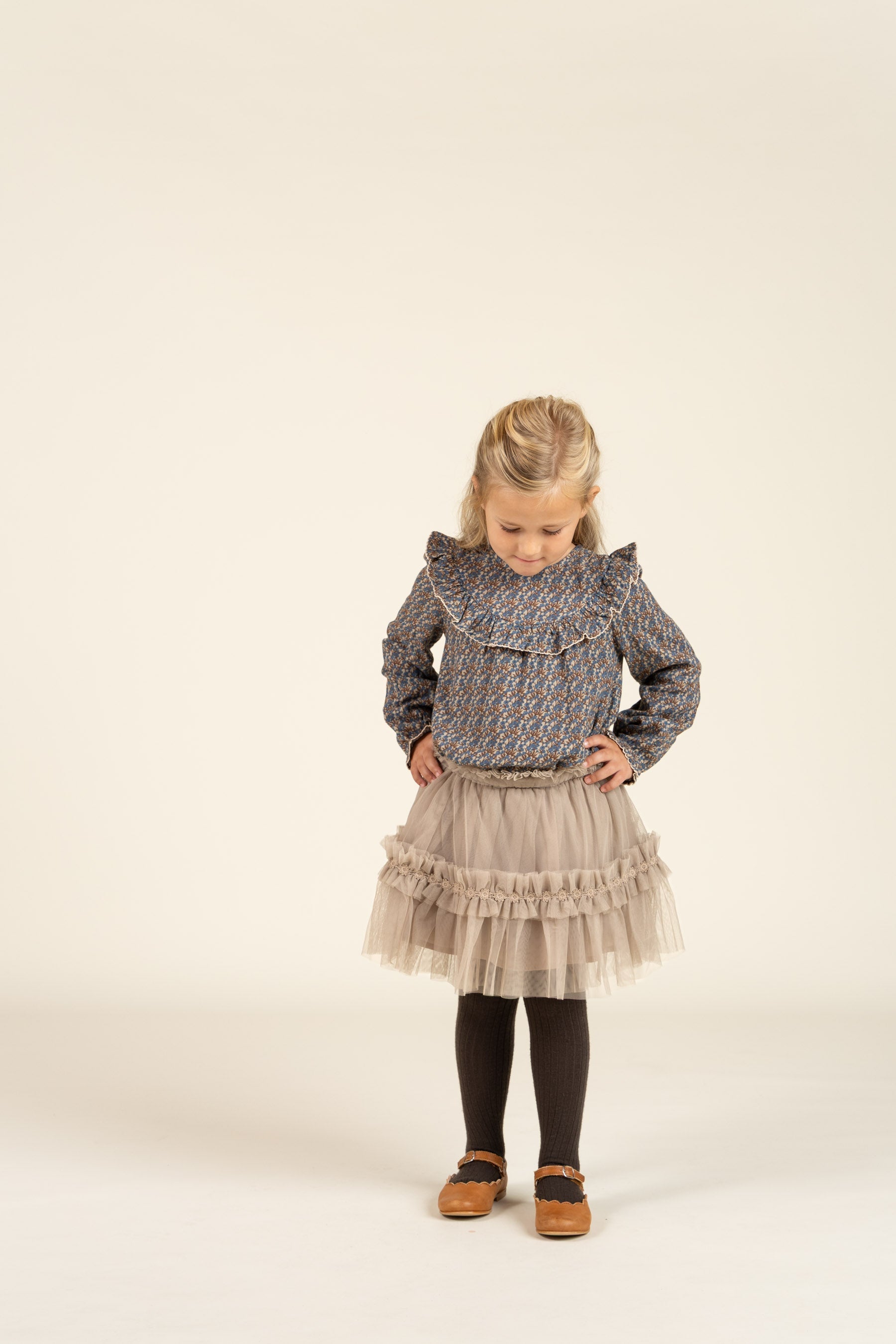 Gedrukte dubbel gaas blouse - Kids - Blue / Brown | 100729 Maggie