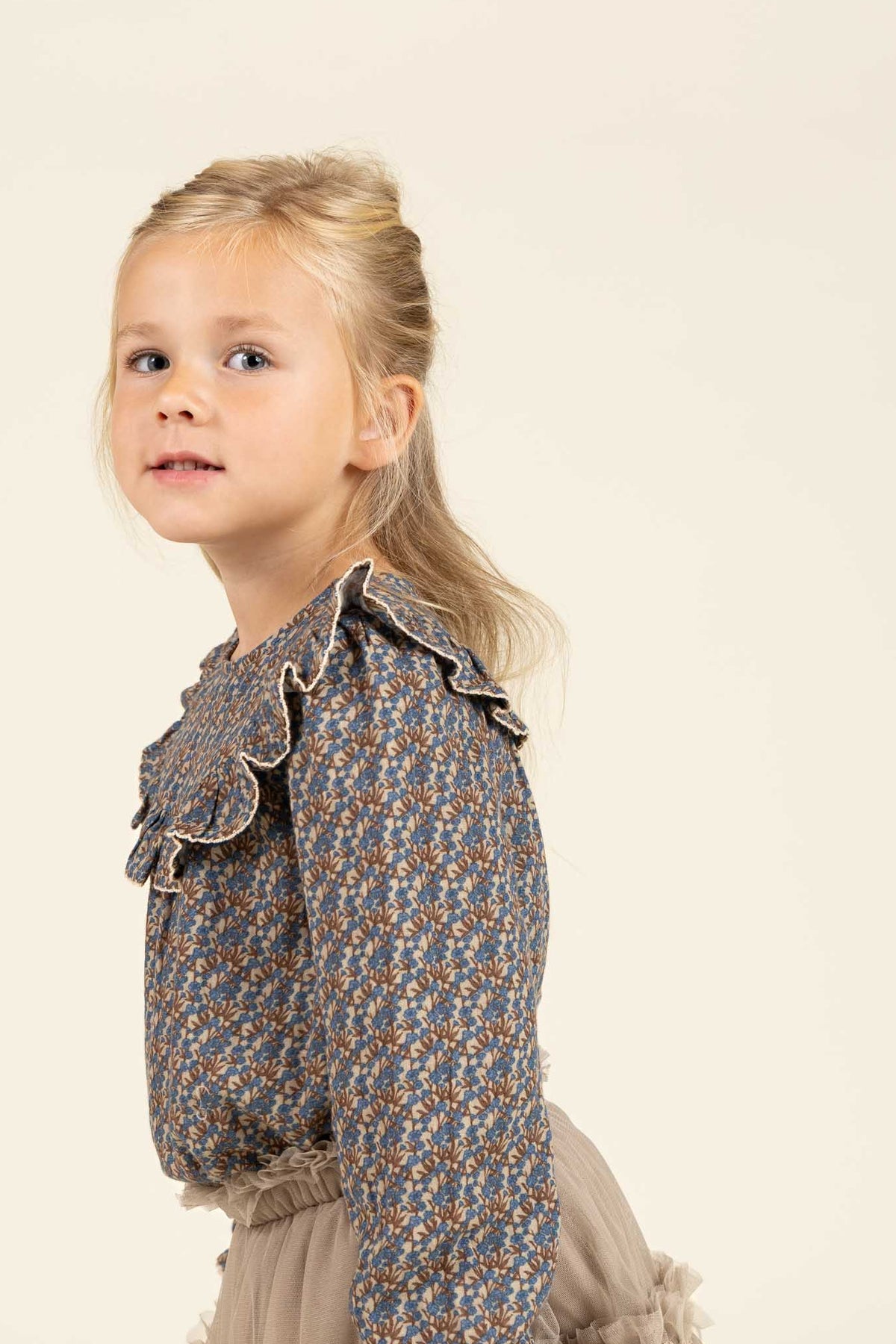 Gedrukte dubbel gaas blouse - Kids - Blue / Brown | 100729 Maggie