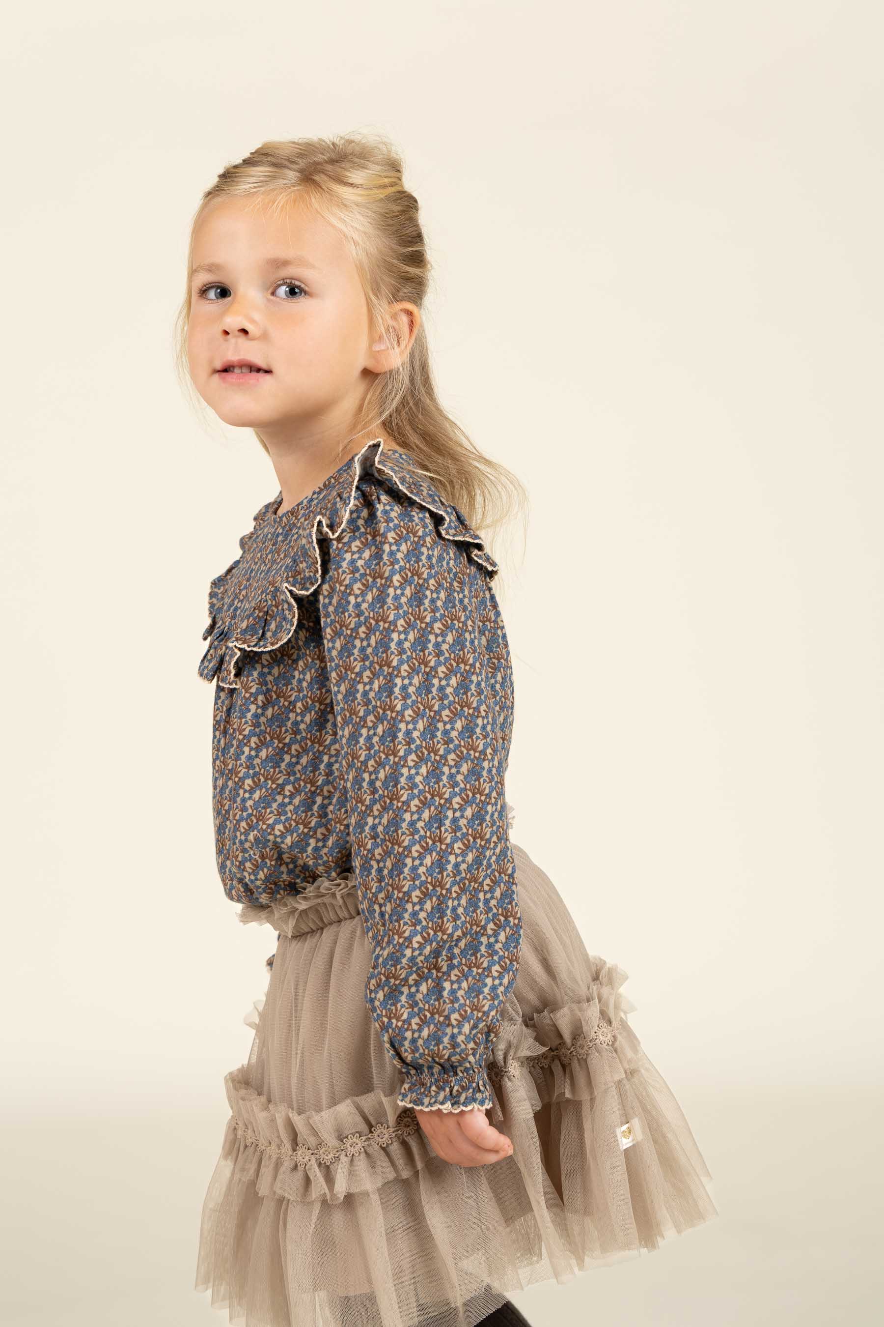 Gedrukte dubbel gaas blouse - Kids - Blue / Brown | 100729 Maggie