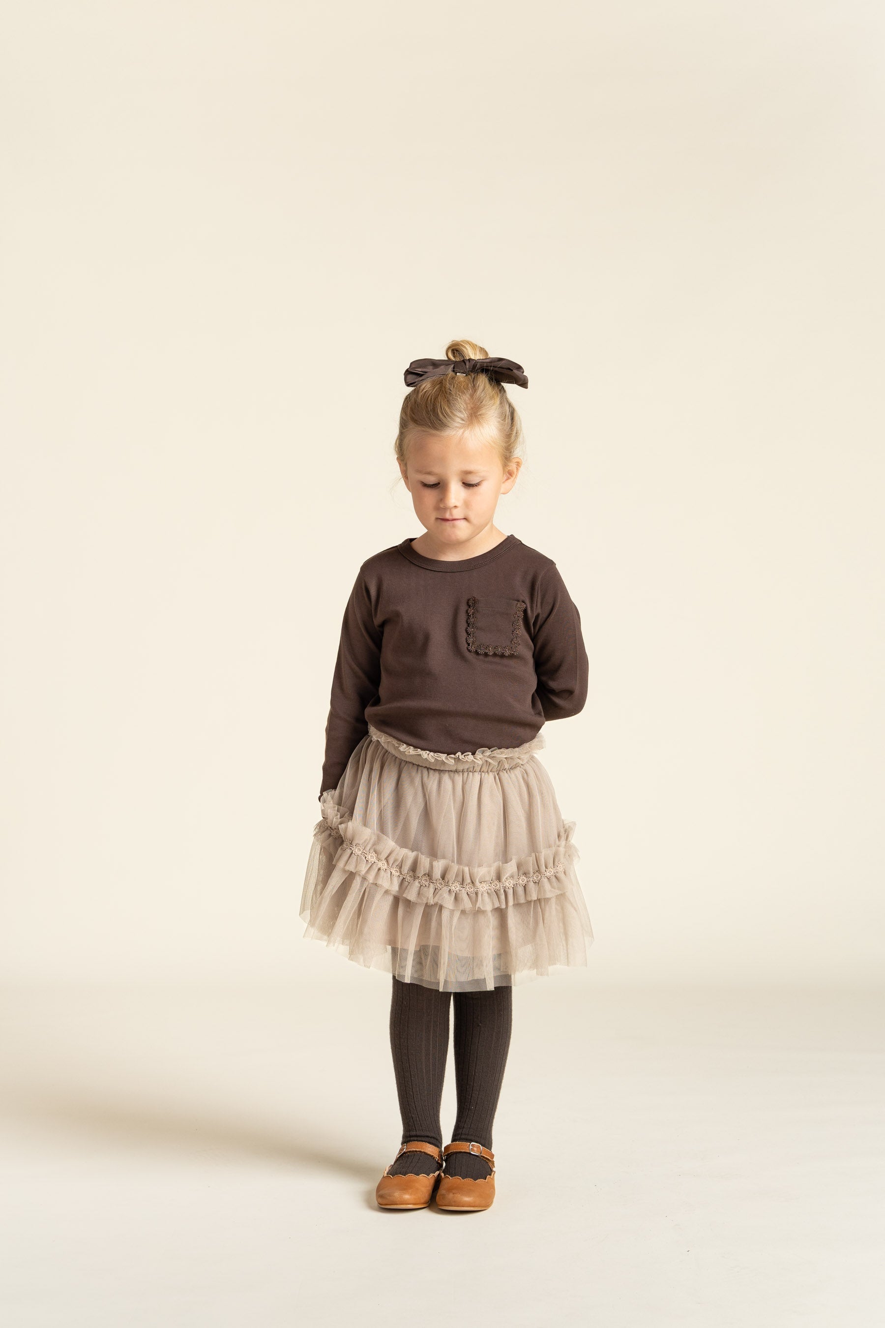 T-shirt met lange mouwen en borstzak - Kids - Chocolate | 100870 Sienna