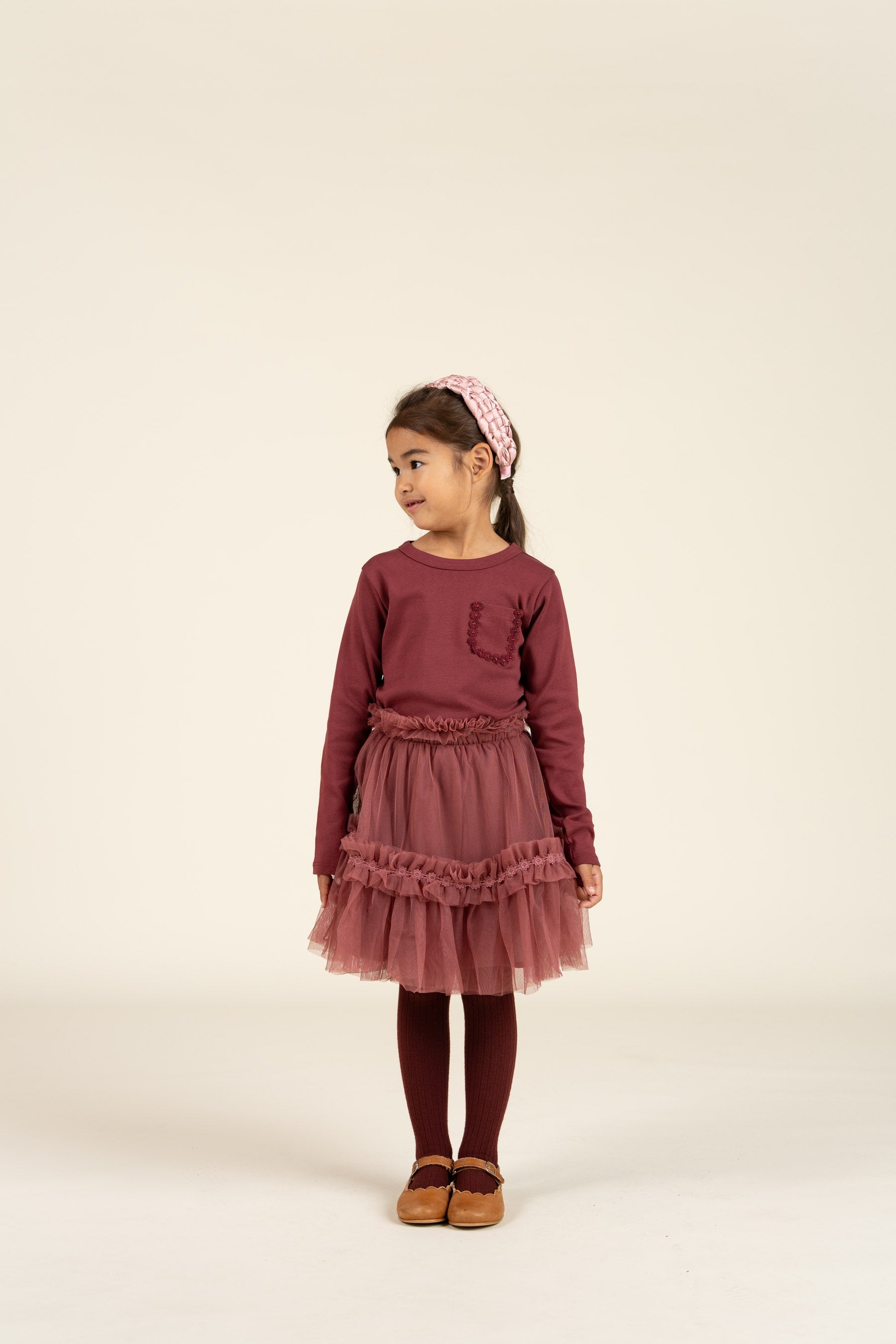 T-shirt met lange mouwen en borstzak - Kids - Burgundy | 100868 Sienna