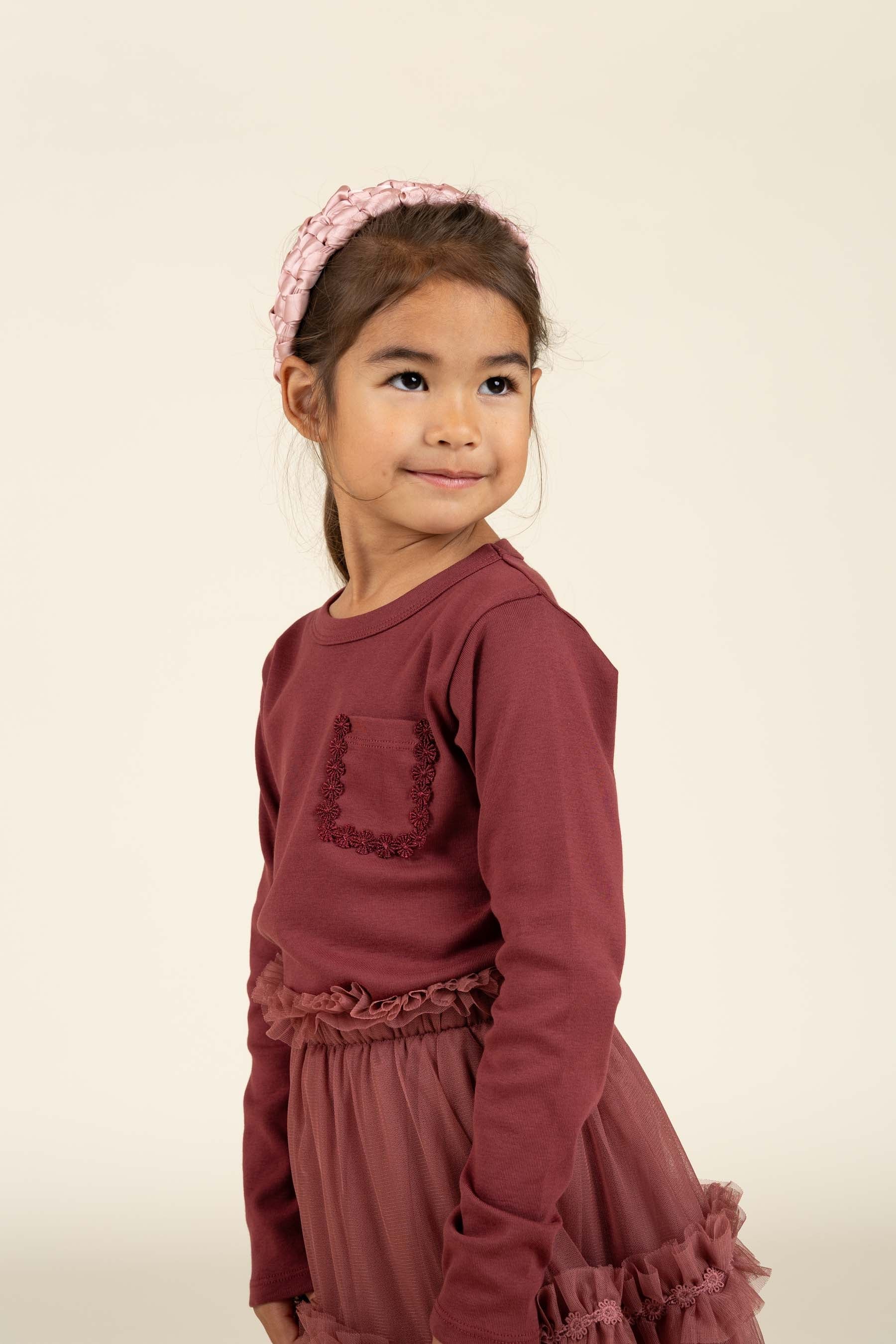 T-shirt met lange mouwen en borstzak - Kids - Burgundy | 100868 Sienna