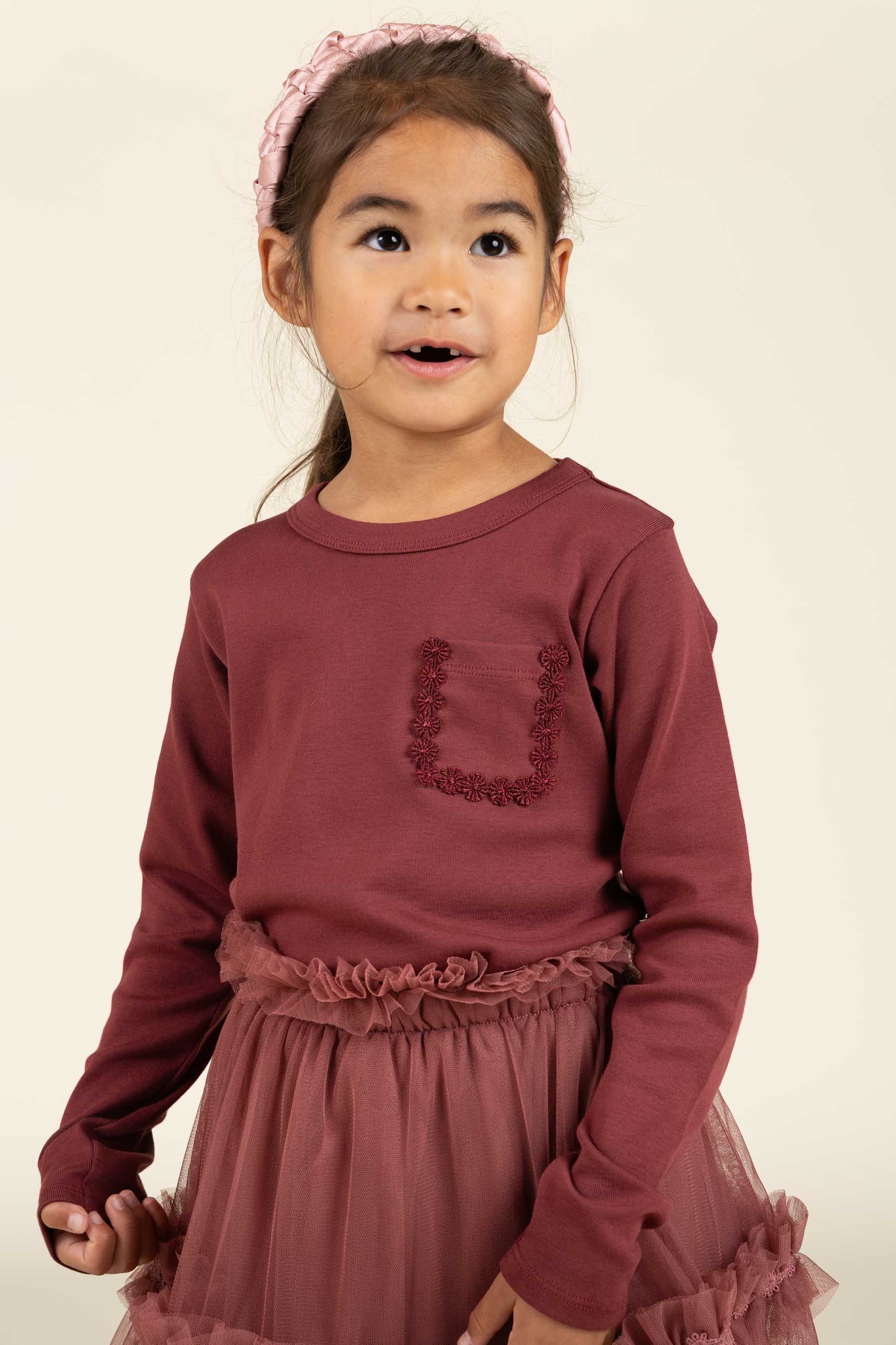 T-shirt met lange mouwen en borstzak - Kids - Burgundy | 100868 Sienna