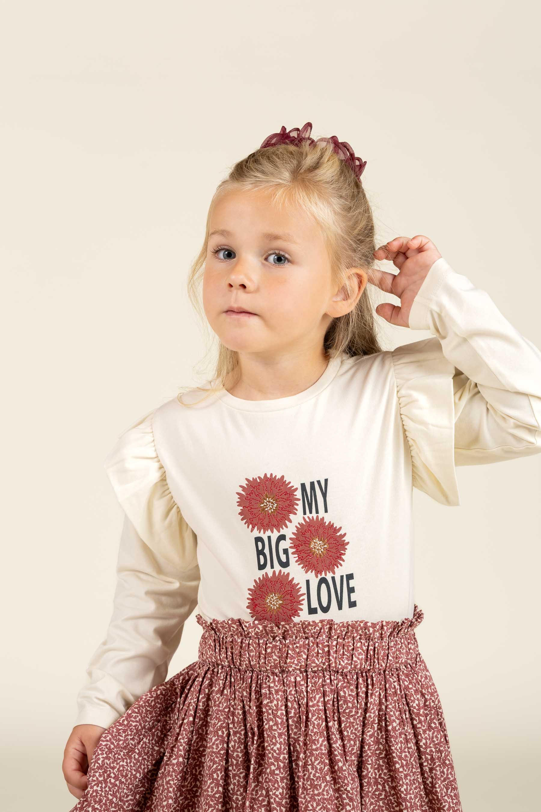 Jersey blouse met kraagmouwen en frontprint - Kids - Off White | 100844 Demi