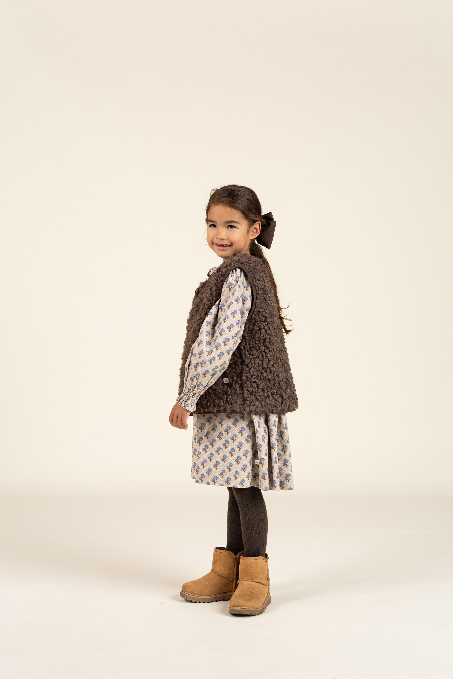 Bedrukte katoenen popeline jurk - Kids - Caffe Latte w. Blue | 100803 Amine