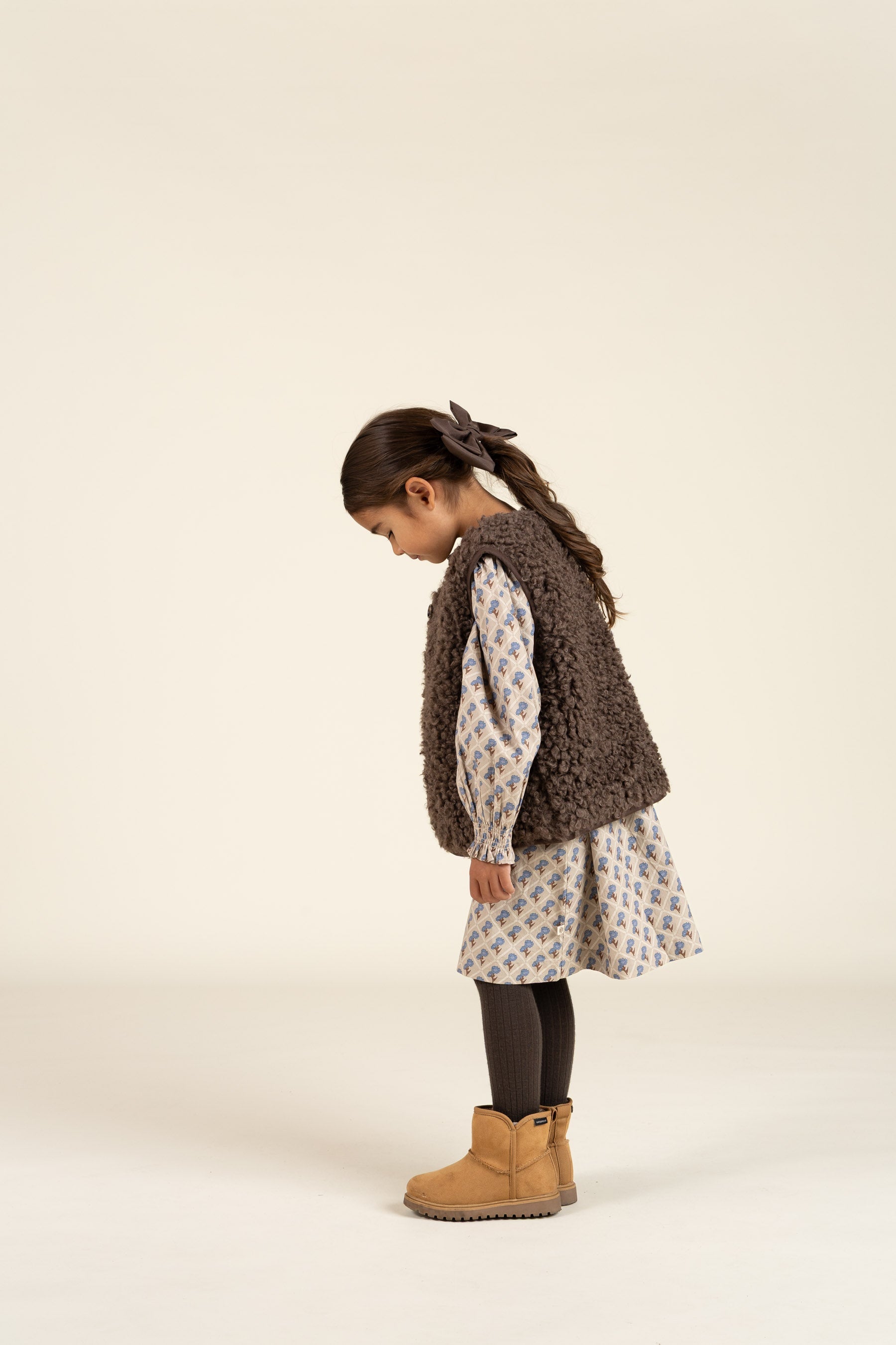 Bedrukte katoenen popeline jurk - Kids - Caffe Latte w. Blue | 100803 Amine
