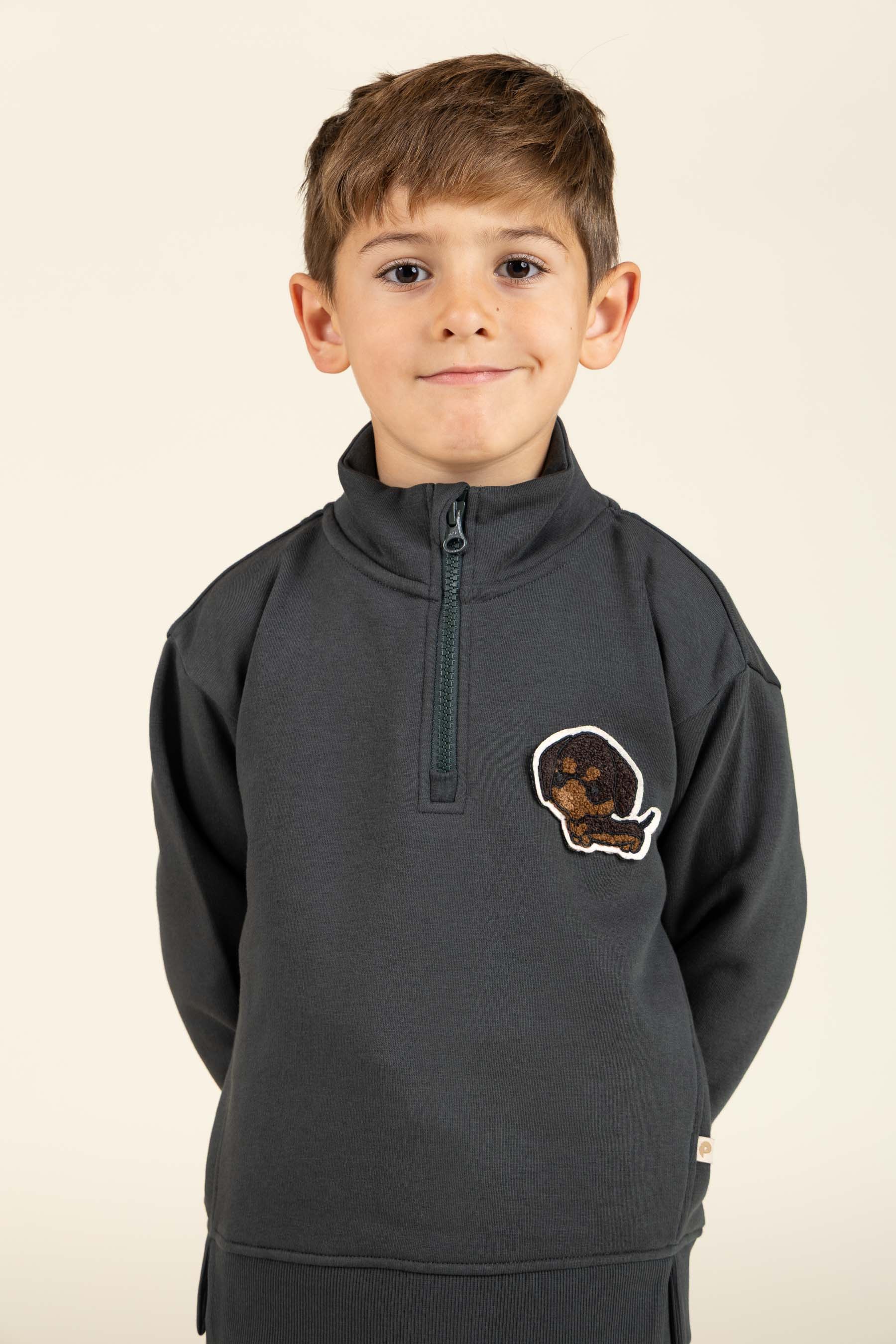 Sweatshirt met halve rits - Kids - Forest Green | 100810 Tristan