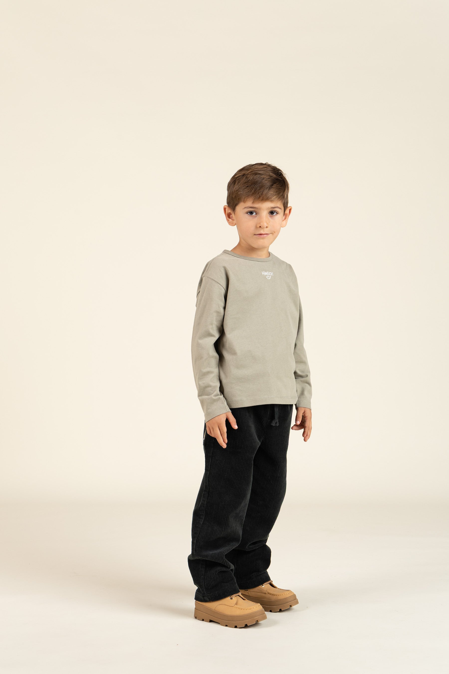 T-shirt met lange mouwen en borduursel - Kids - Dusty Green | 100856 Brandon
