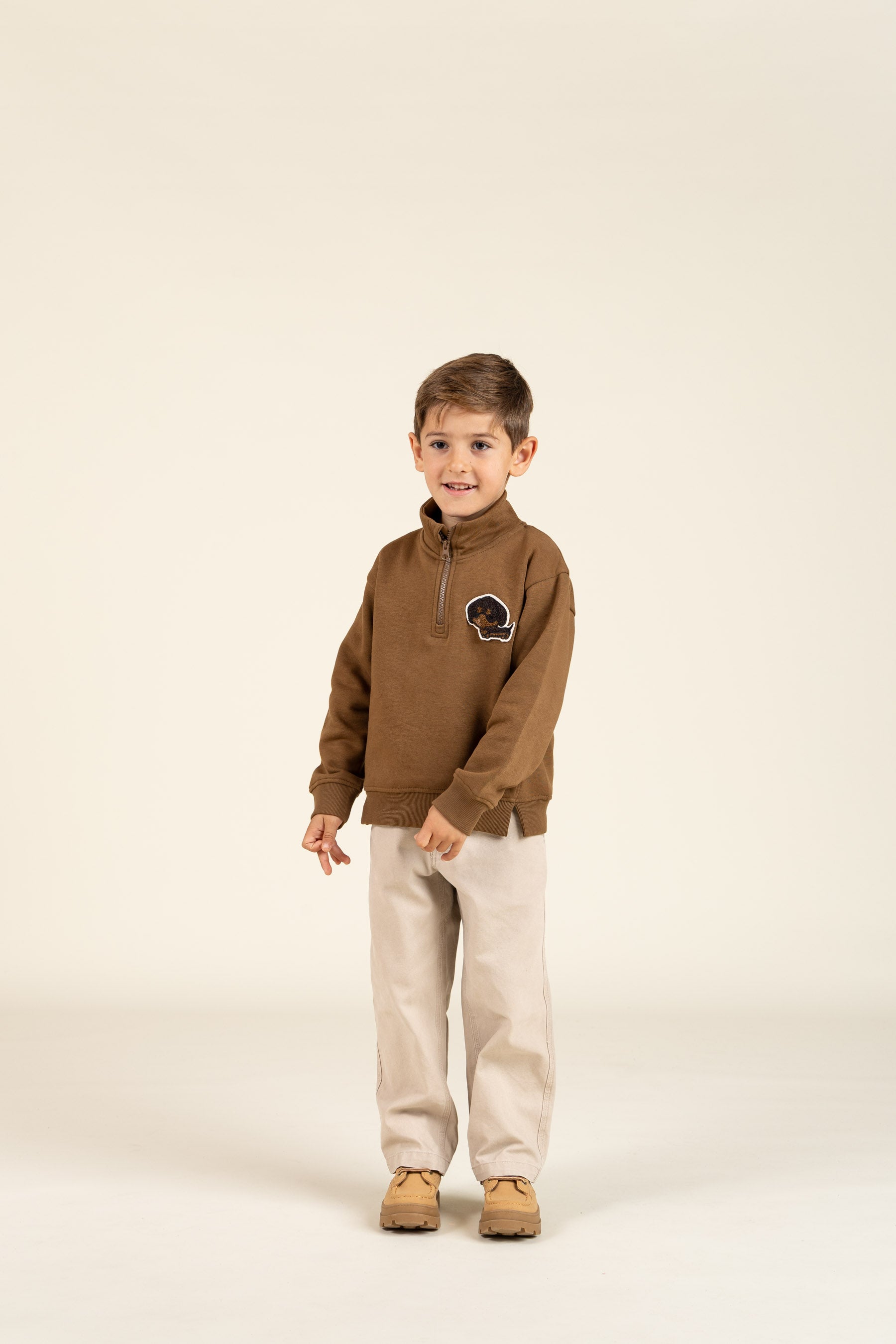 Sweatshirt met halve rits - Kids - Coffee | 100808 Tristan