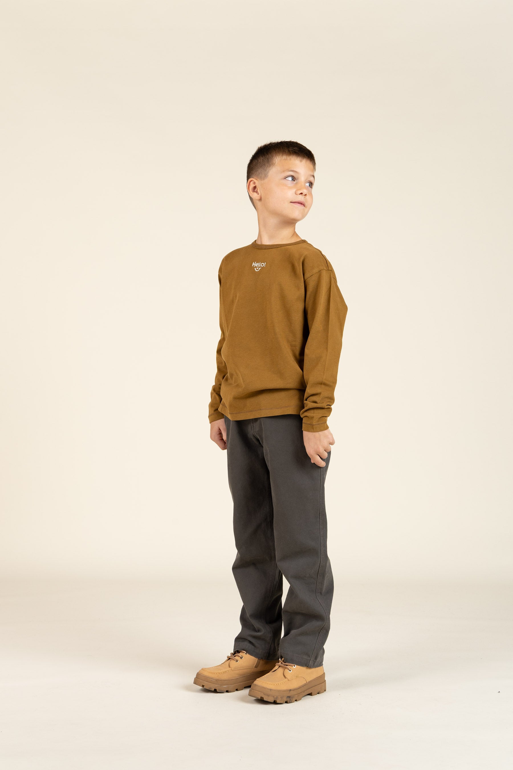 T-shirt met lange mouwen en borduursel - Tween - Walnut | 100855 Brandon