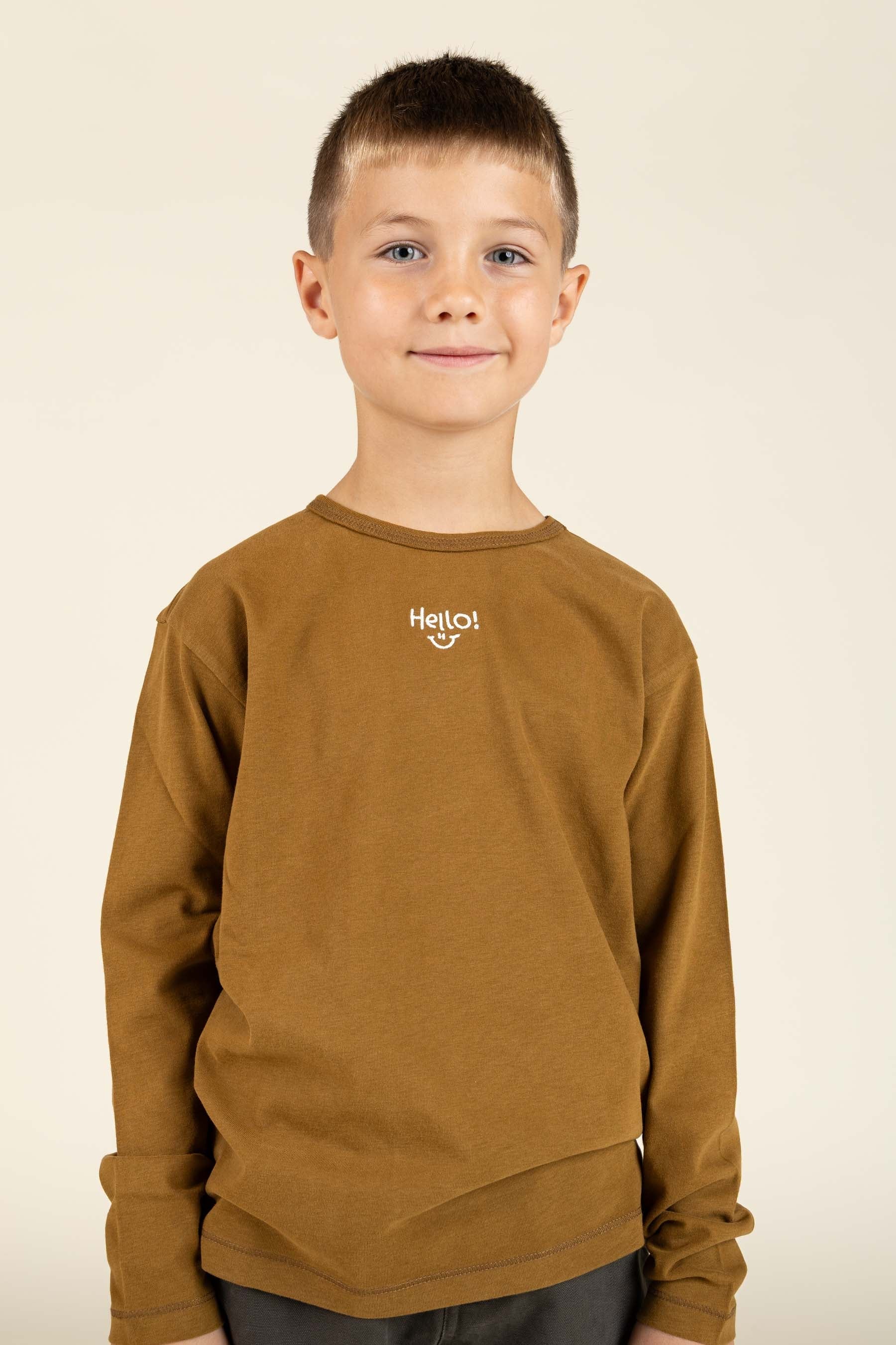T-shirt met lange mouwen en borduursel - Tween - Walnut | 100855 Brandon