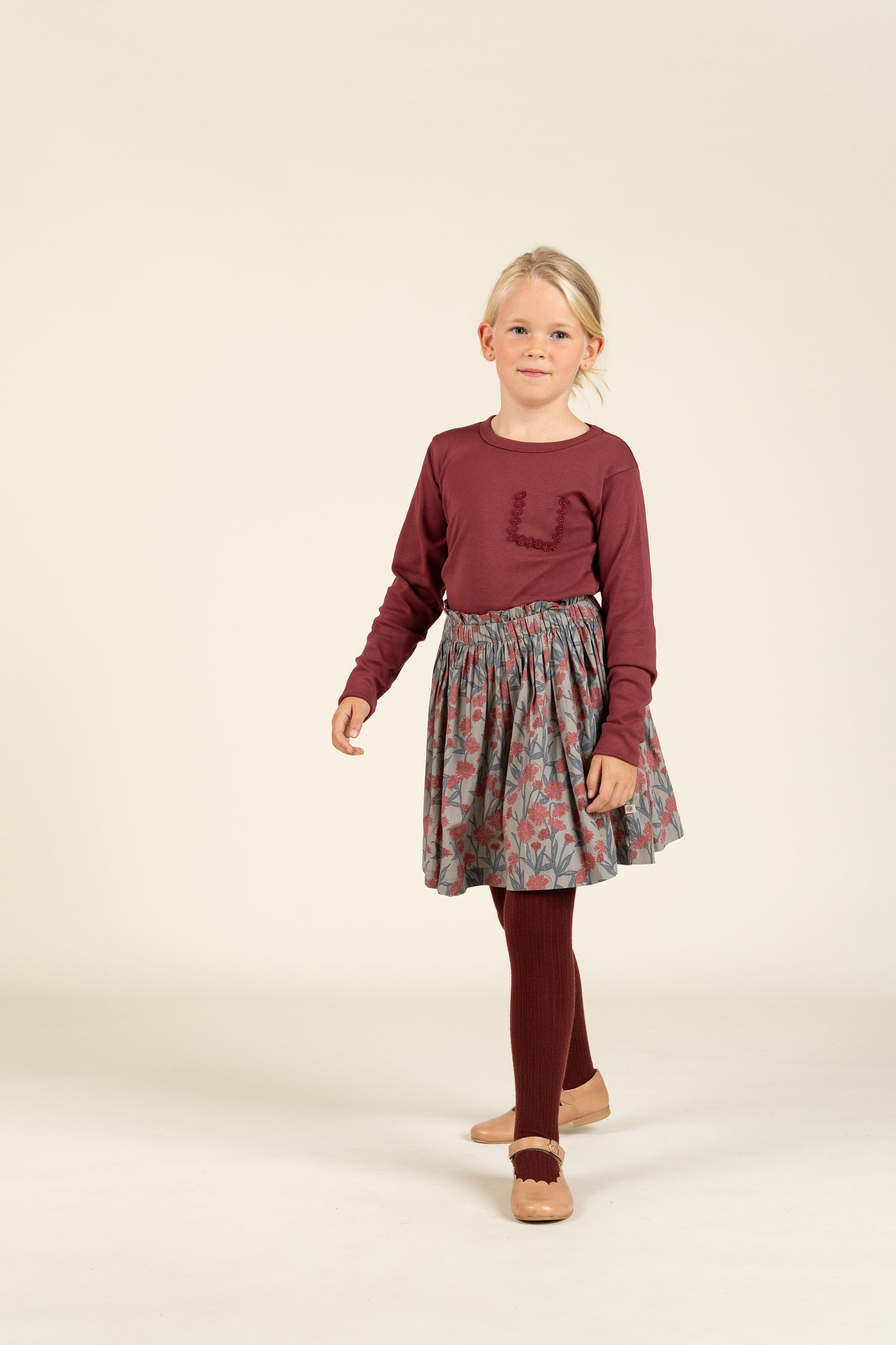 T-shirt met lange mouwen en borstzak - Tween - Burgundy | 100869 Sienna
