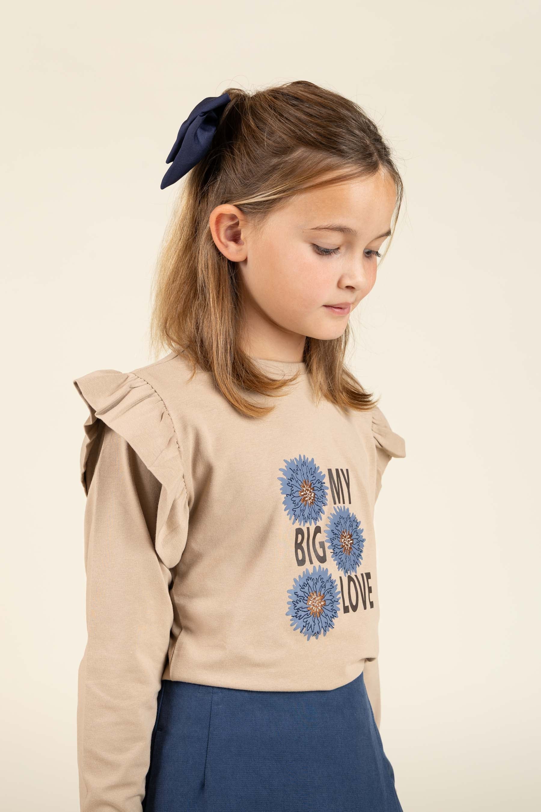 Jersey blouse met kraagmouwen en frontprint - Tween - Caffe Latte | 100843 Demi