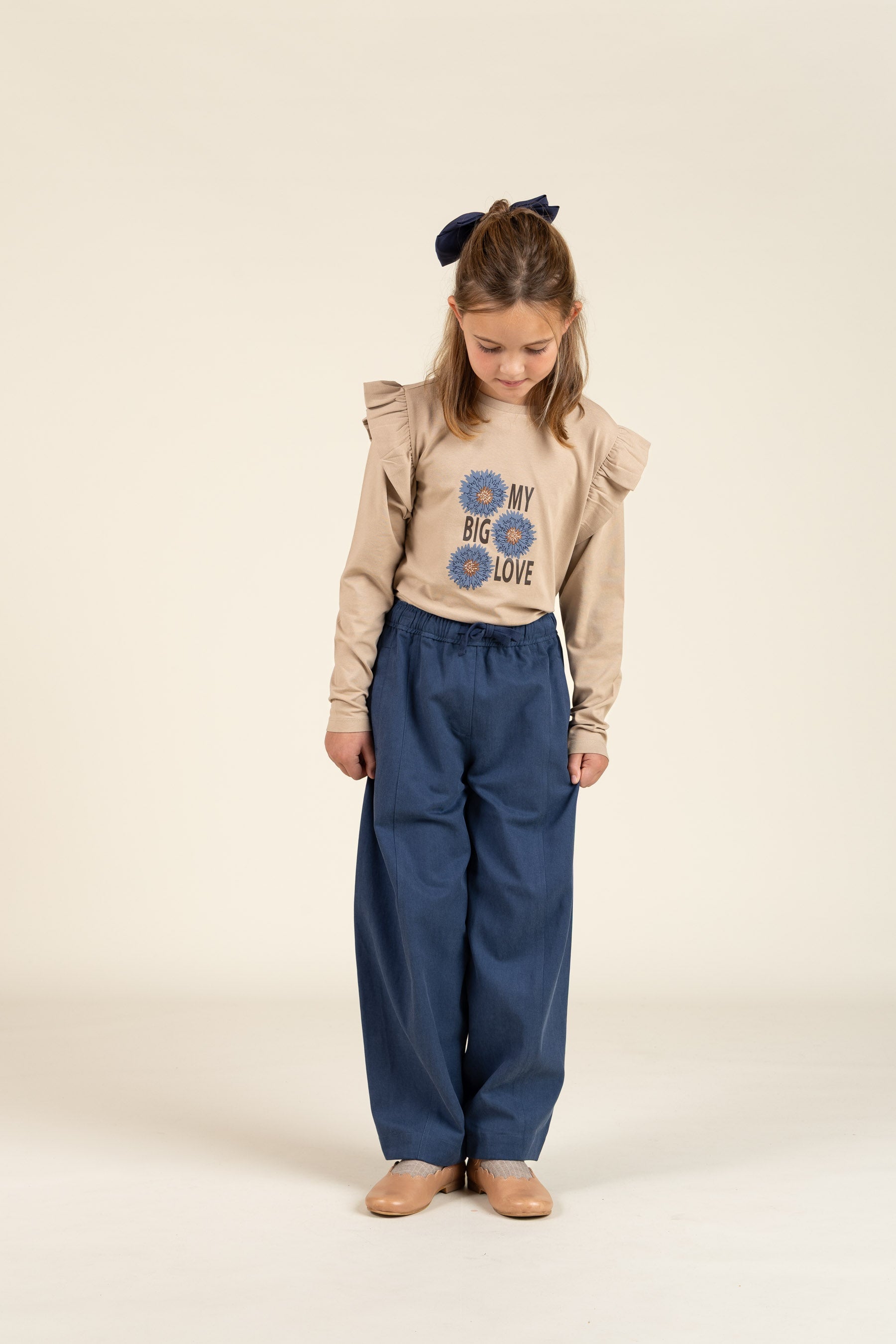 Jersey blouse met kraagmouwen en frontprint - Tween - Caffe Latte | 100843 Demi