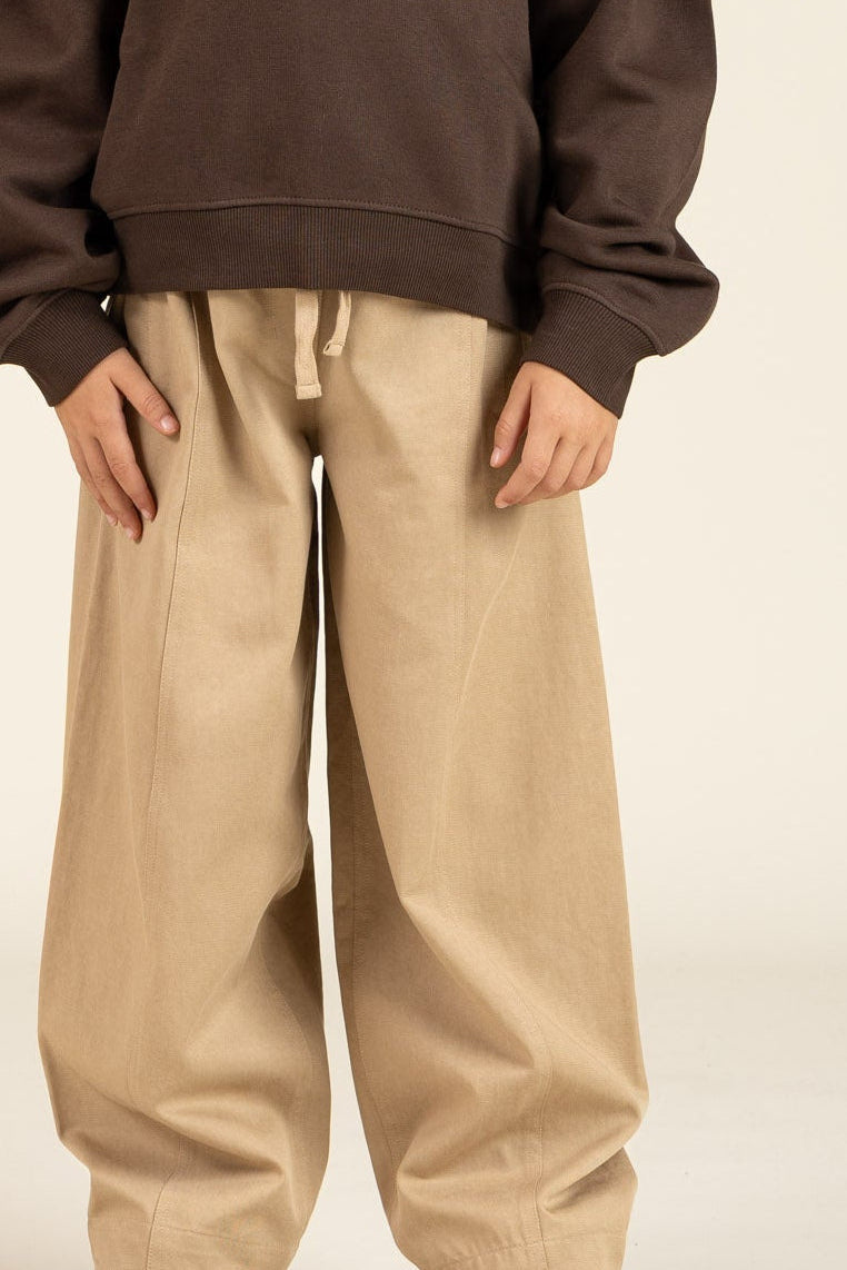 Tencel broek met barrel-pijpen - Tween - Beige | 100135 Asta