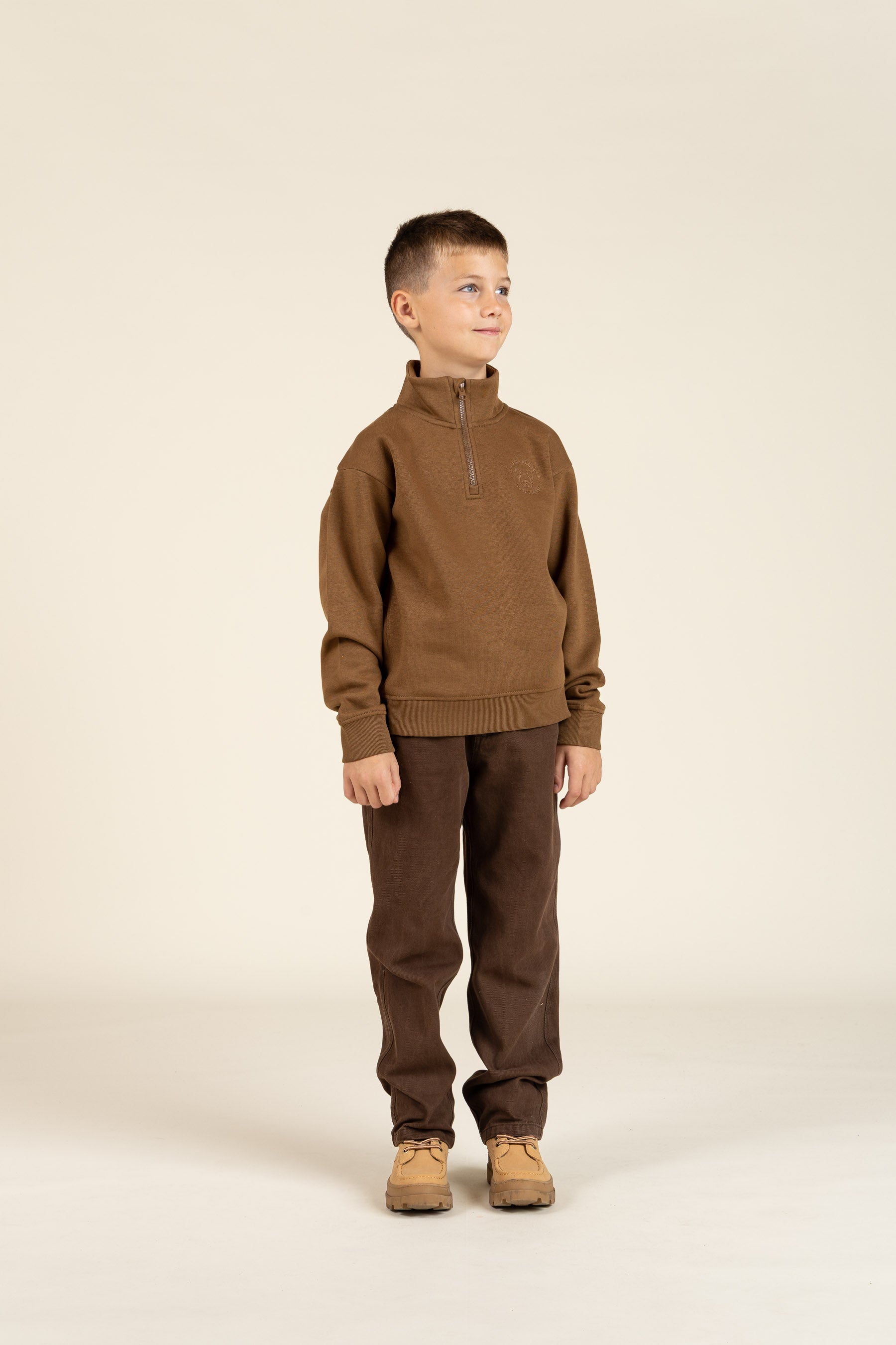 Sweatshirt met halve rits - Tween - Coffee | 100809 Tristan