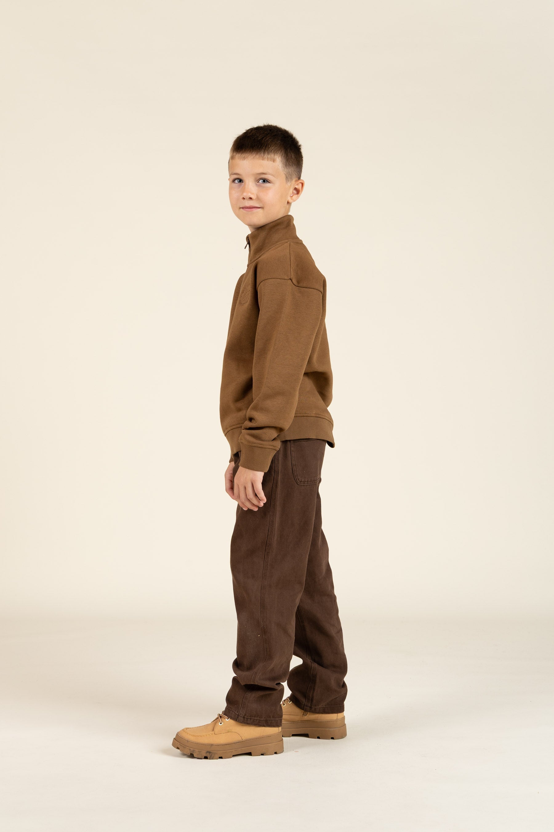 Sweatshirt met halve rits - Tween - Coffee | 100809 Tristan