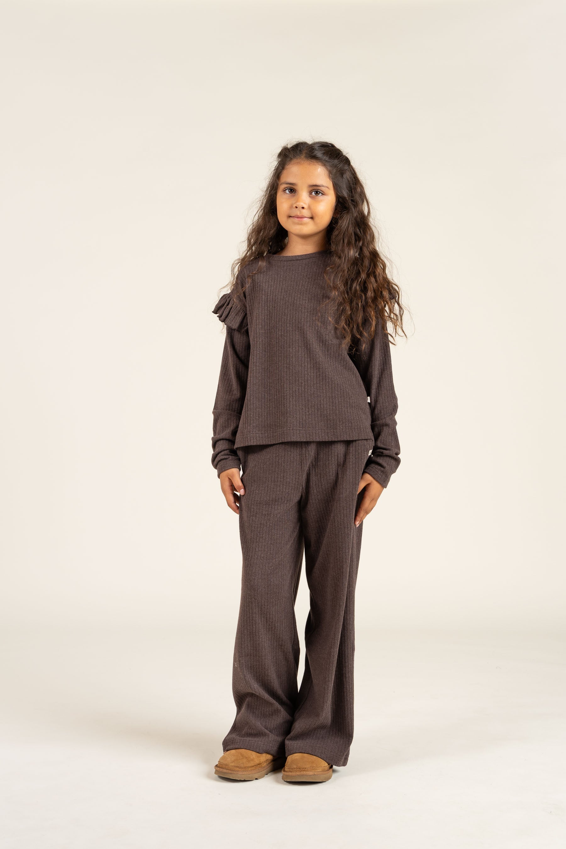 Zachte geribde blouse - Tween - Chocolate Melange | 100695 Alana
