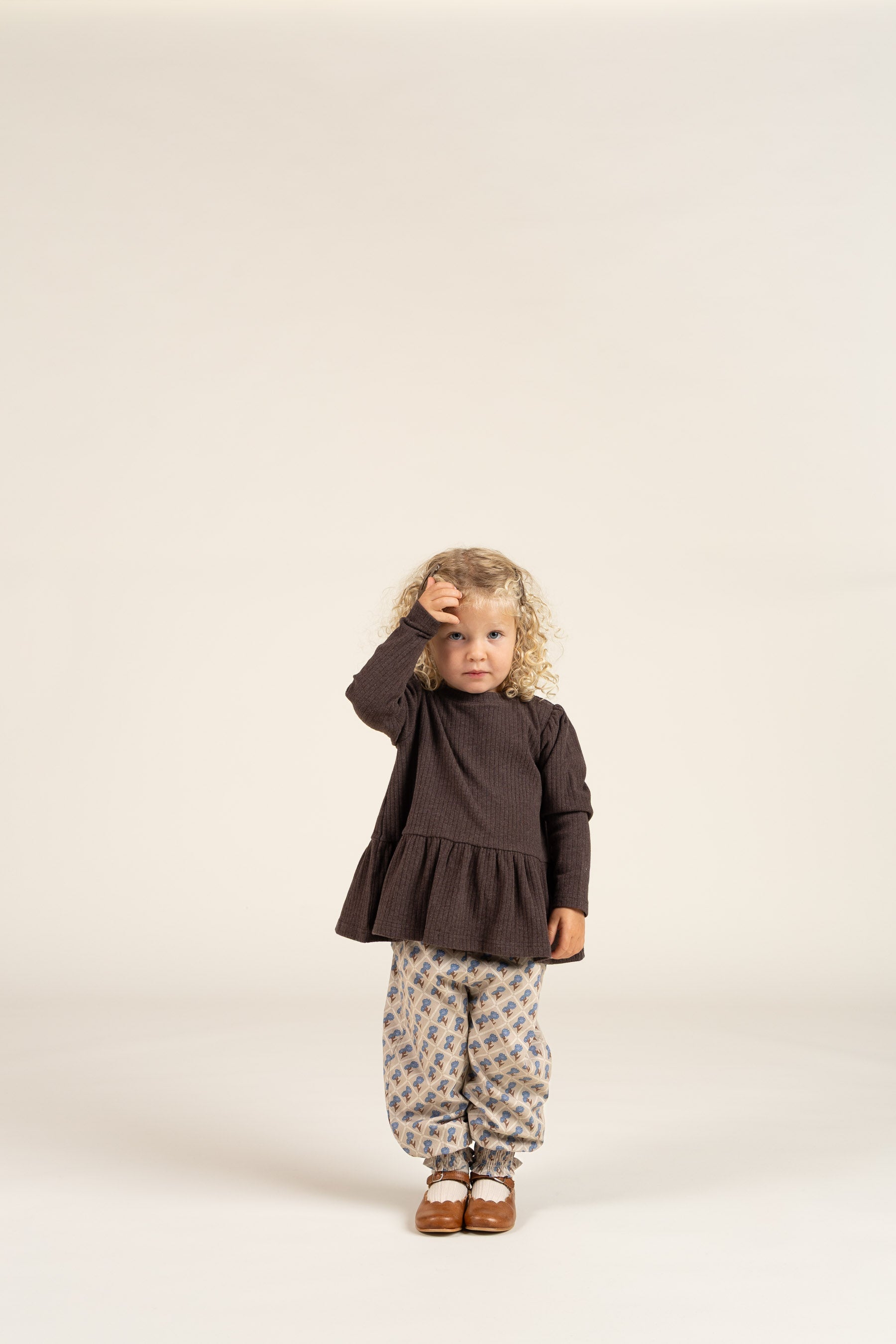 Zachte rib blouse - Kids - Chocolate Melange | 100699 Alana