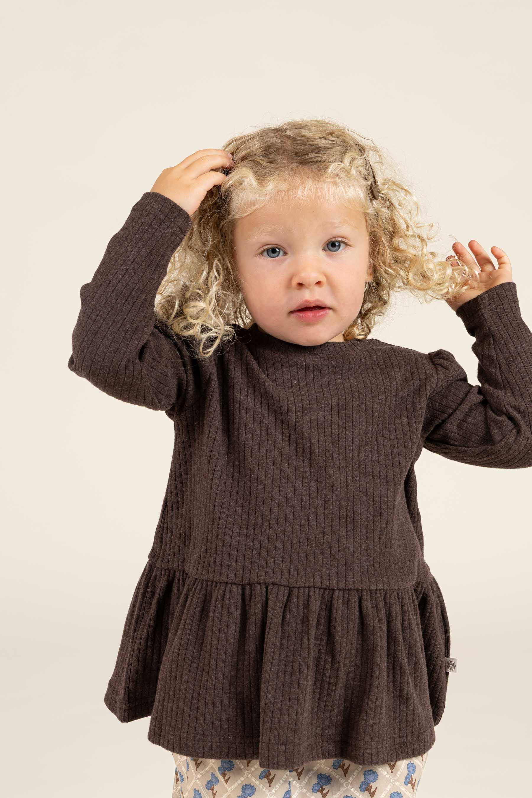 Zachte rib blouse - Kids - Chocolate Melange | 100699 Alana