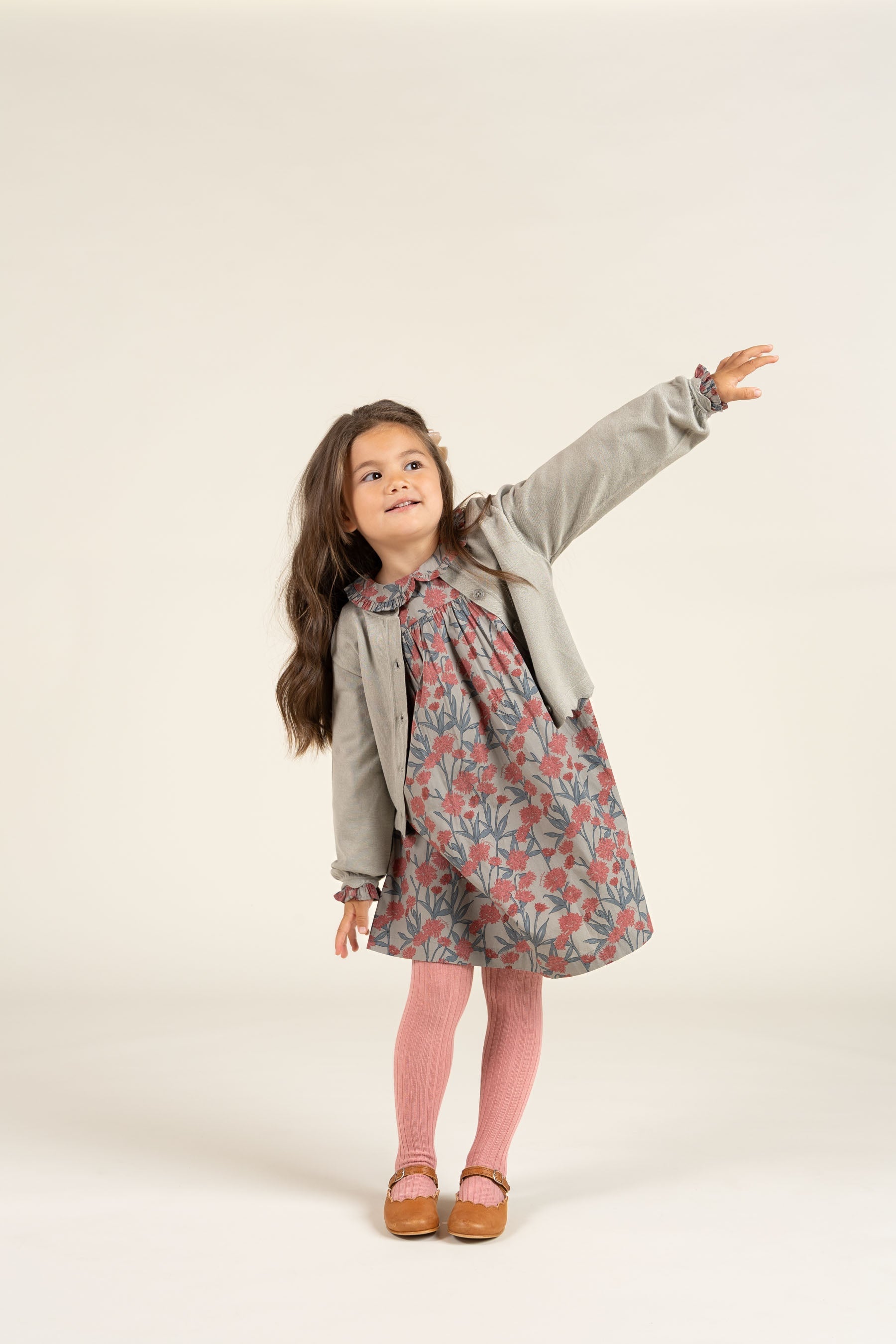 Bedrukte katoenen popeline jurk - Kids - Rose / Green | 100722 Amy