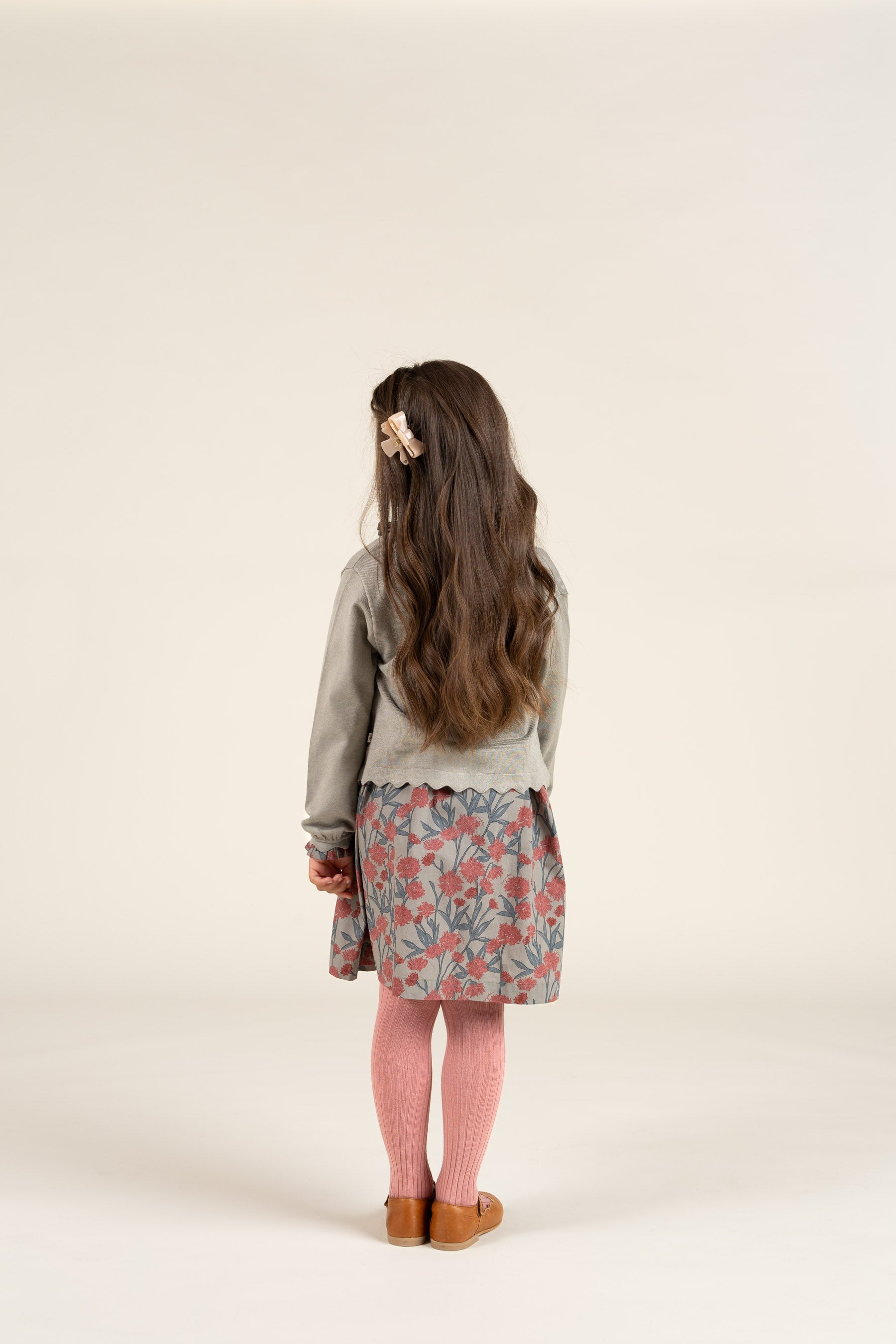 Bedrukte katoenen popeline jurk - Kids - Rose / Green | 100722 Amy