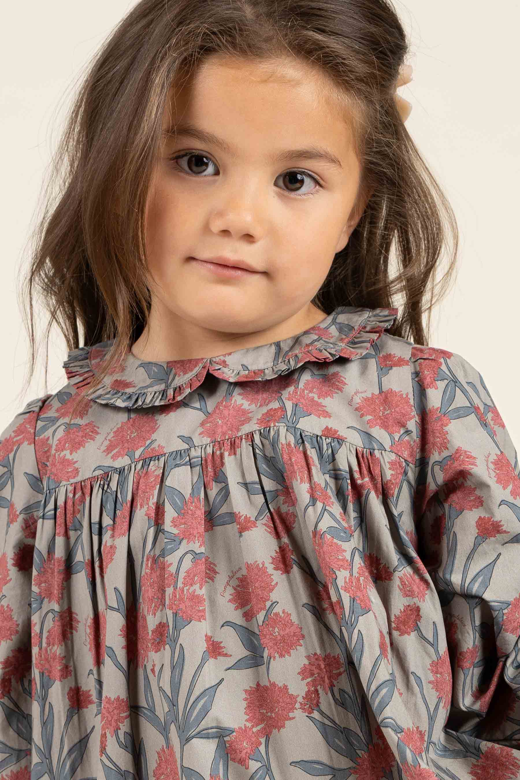 Bedrukte katoenen popeline jurk - Kids - Rose / Green | 100722 Amy