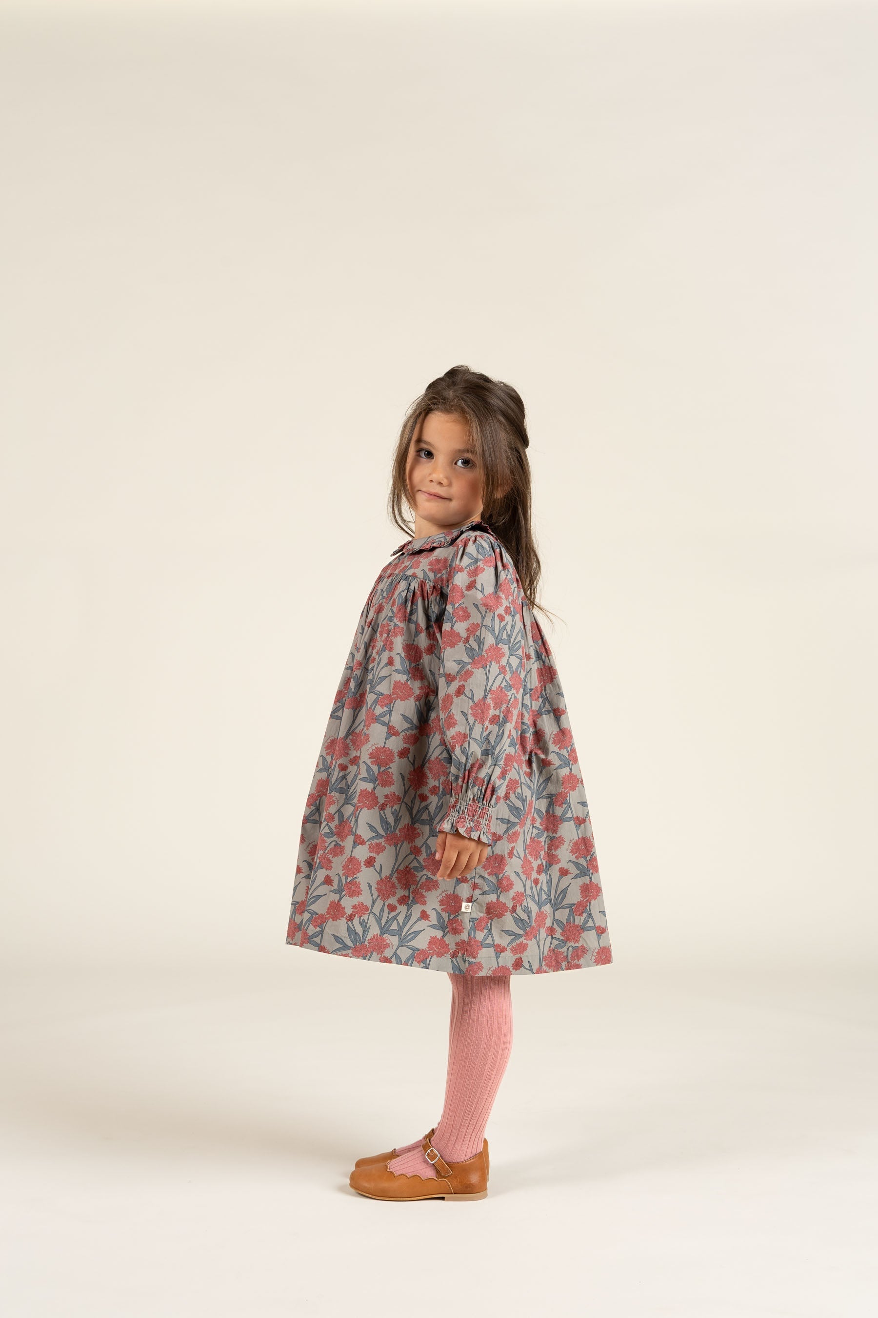 Bedrukte katoenen popeline jurk - Kids - Rose / Green | 100722 Amy