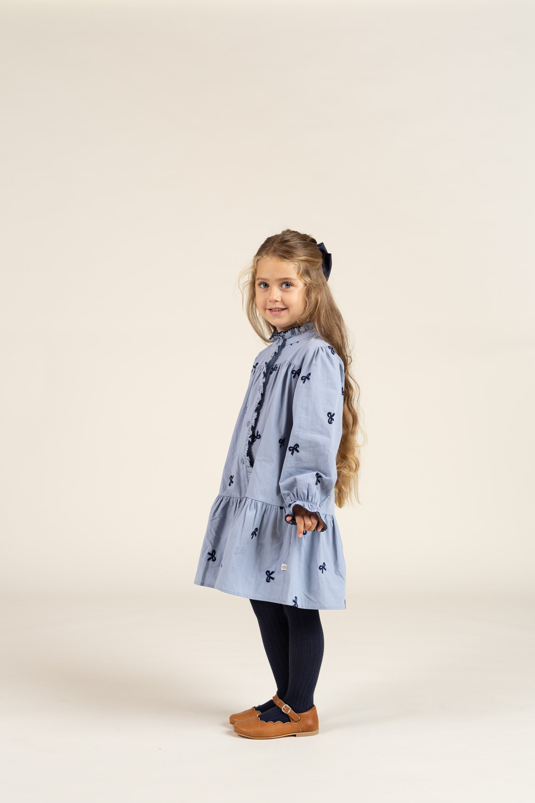 Popeline jurk met borduursel - Kids - Blue | 100679 Adison