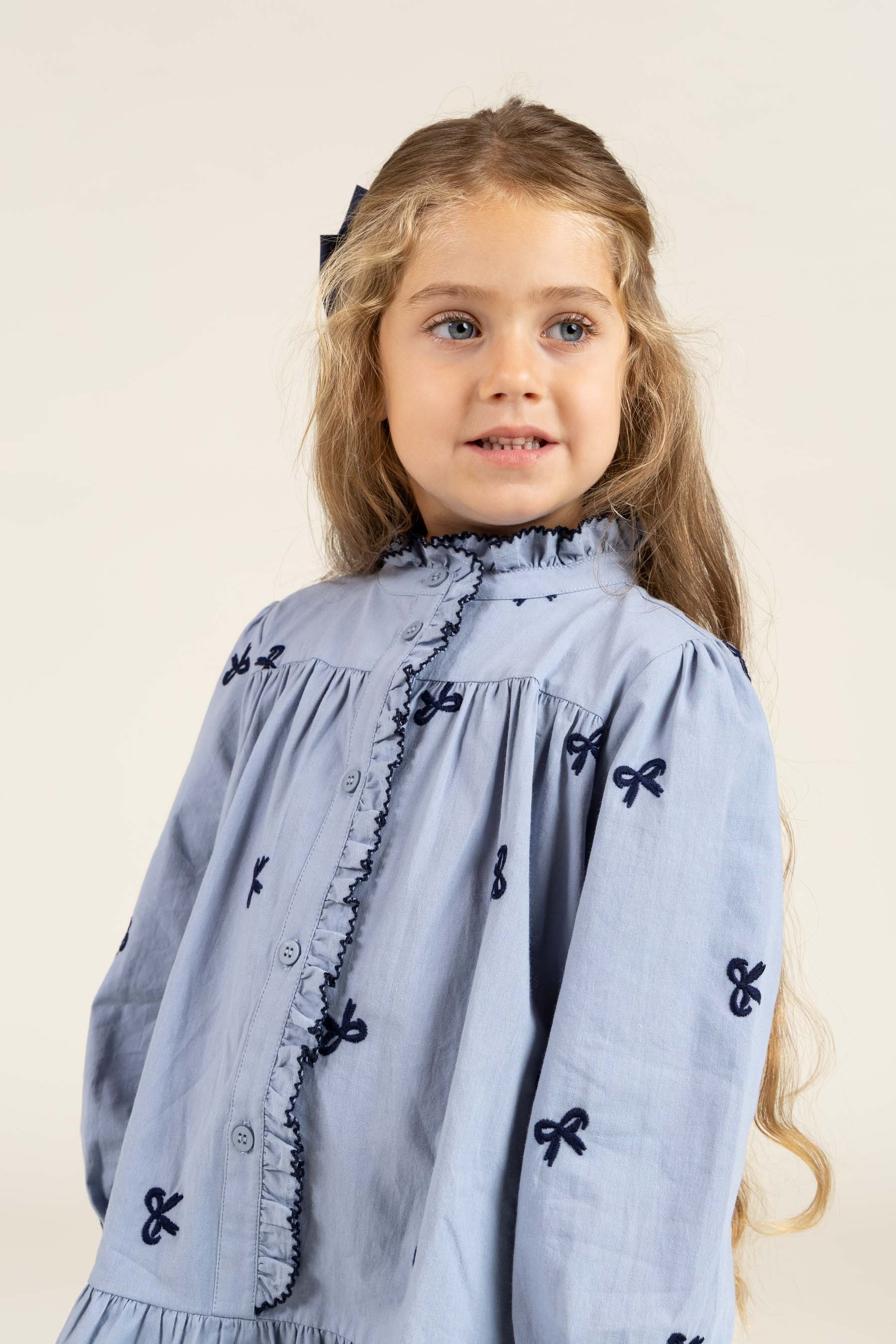 Popeline jurk met borduursel - Kids - Blue | 100679 Adison