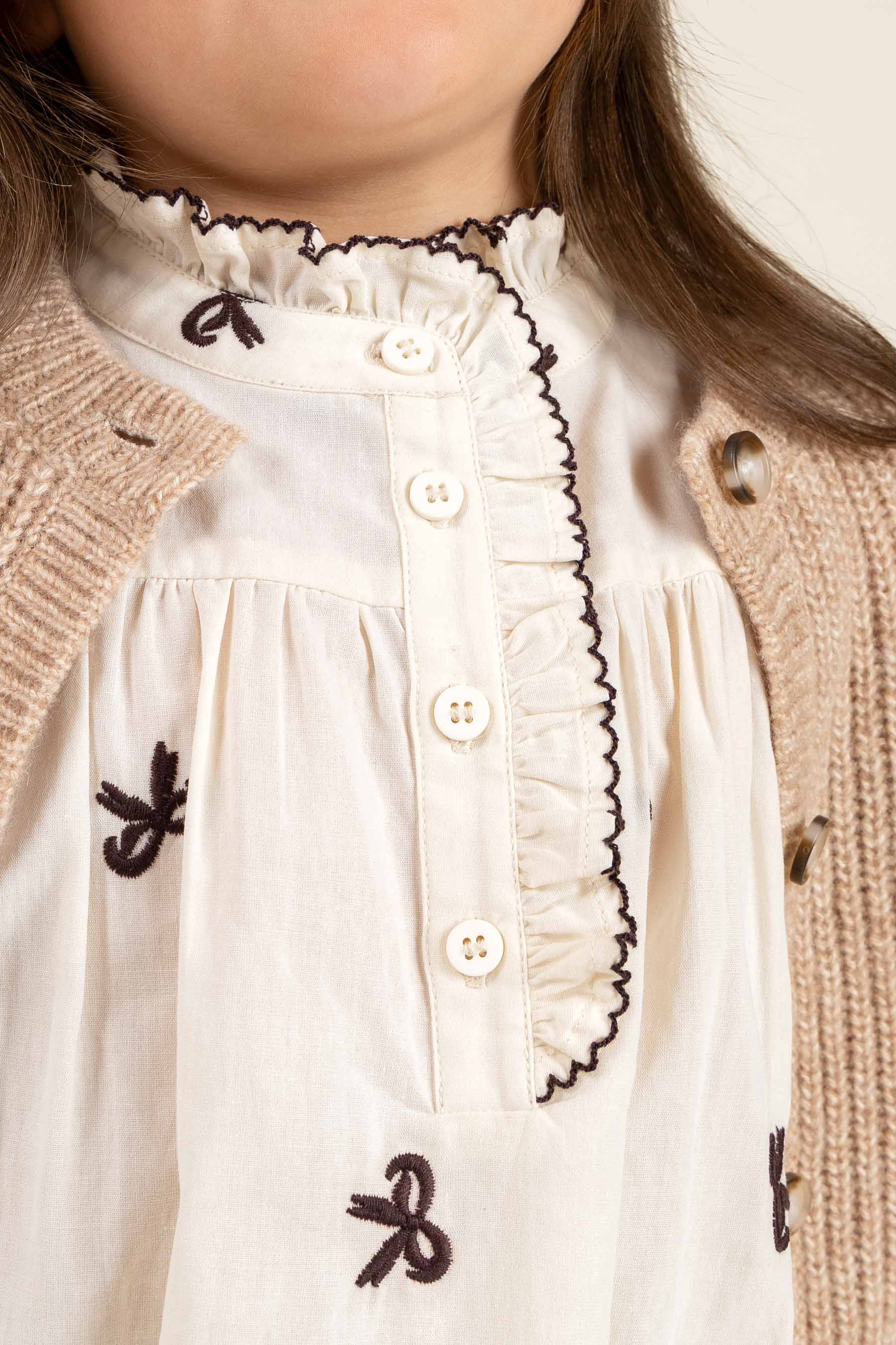 Popeline blouse met borduursel - Kids - Off White | 100673 Adison