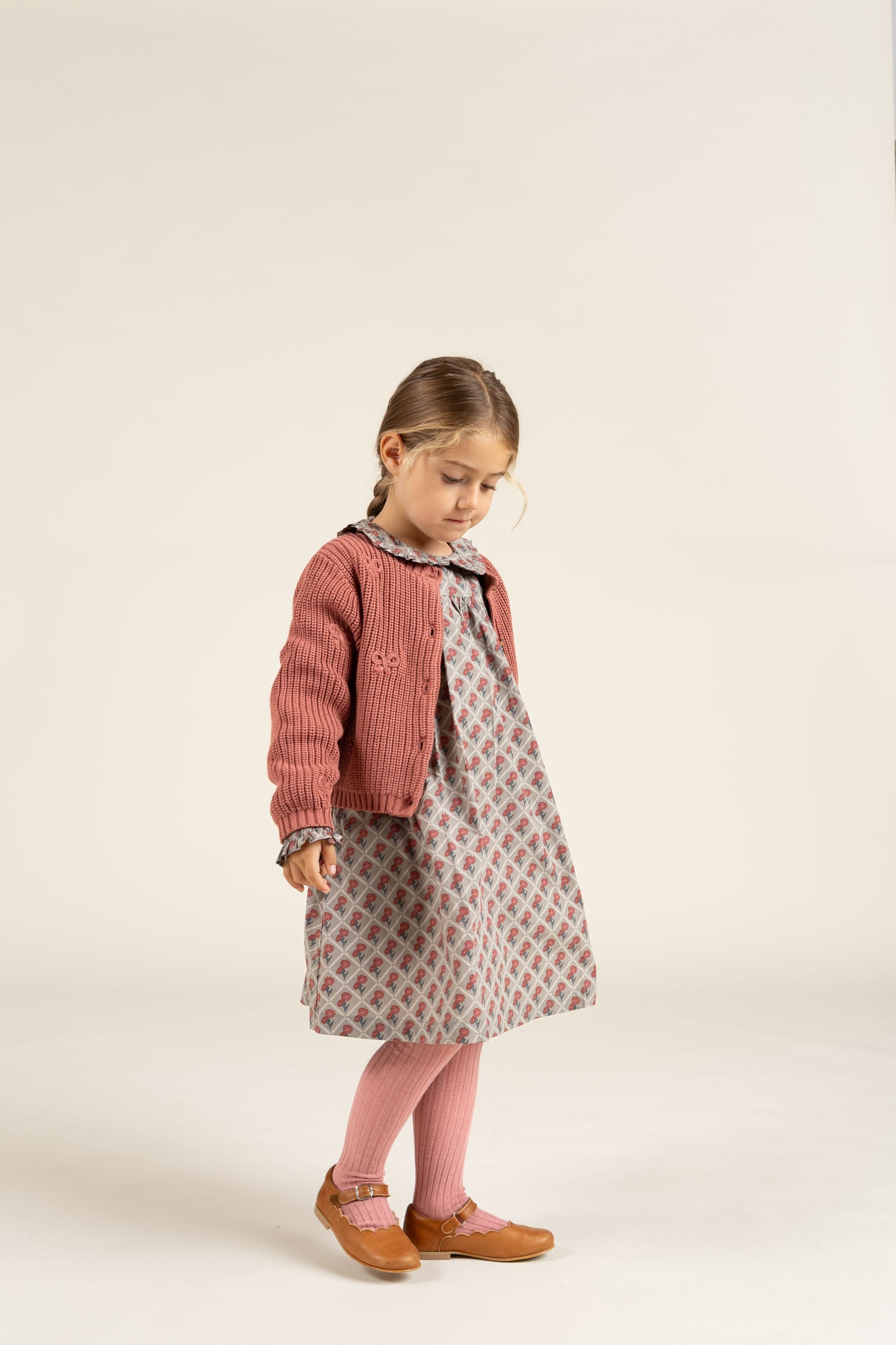 Gebreid katoenen vest met strikjes - Kids - Old Rose | 100792 Freya