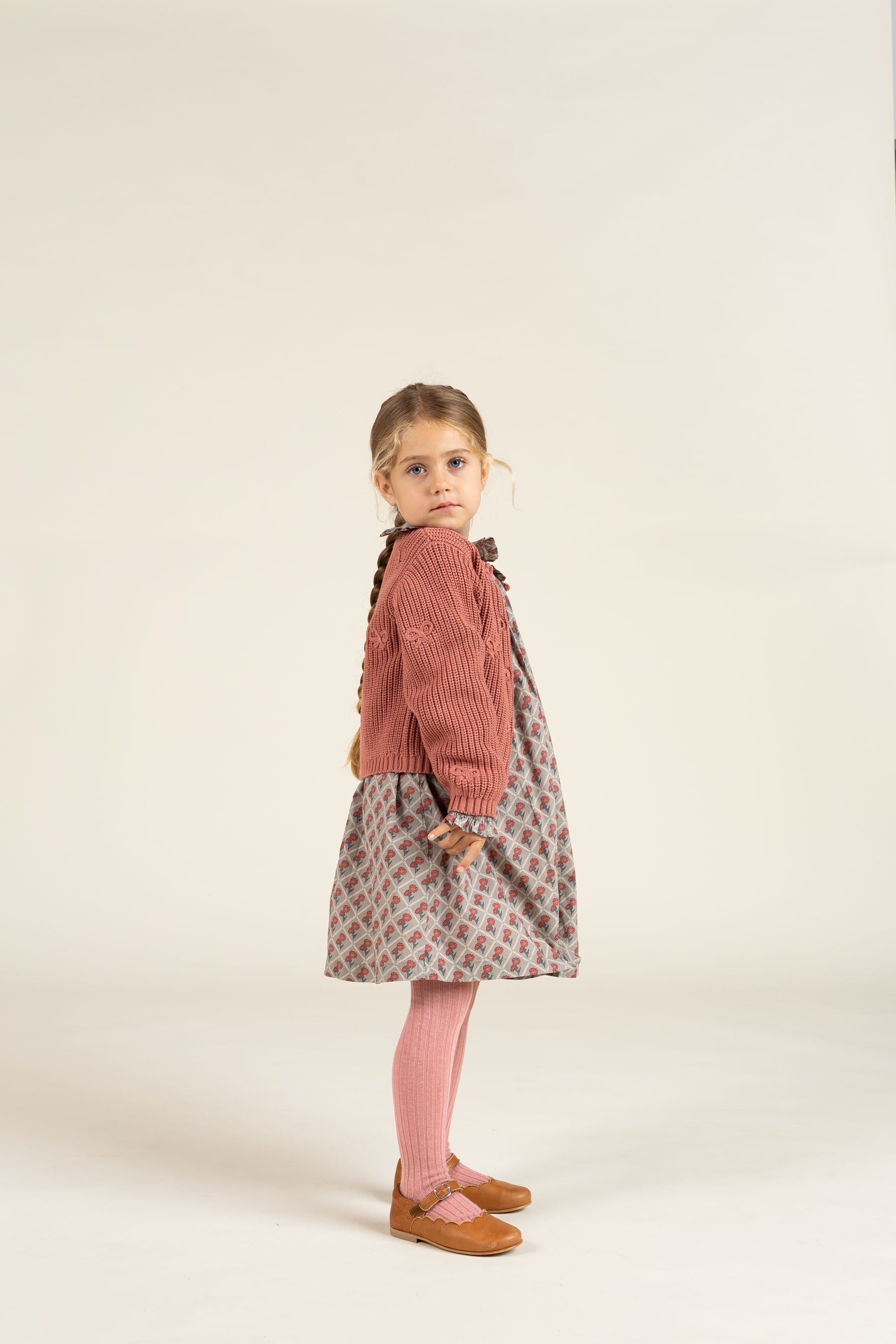 Gebreid katoenen vest met strikjes - Kids - Old Rose | 100792 Freya