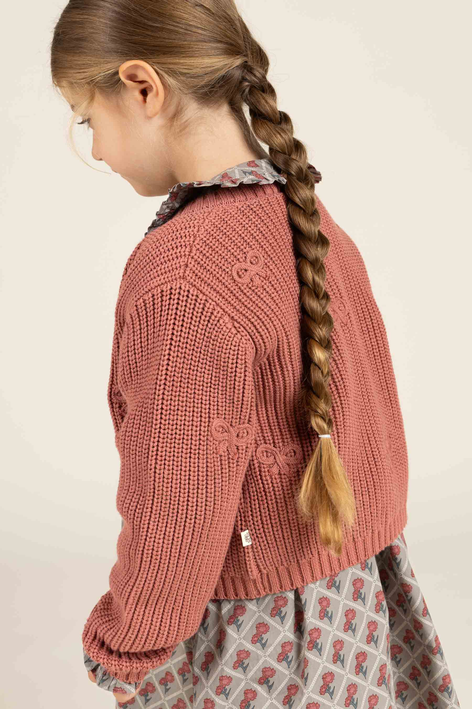 Gebreid katoenen vest met strikjes - Kids - Old Rose | 100792 Freya