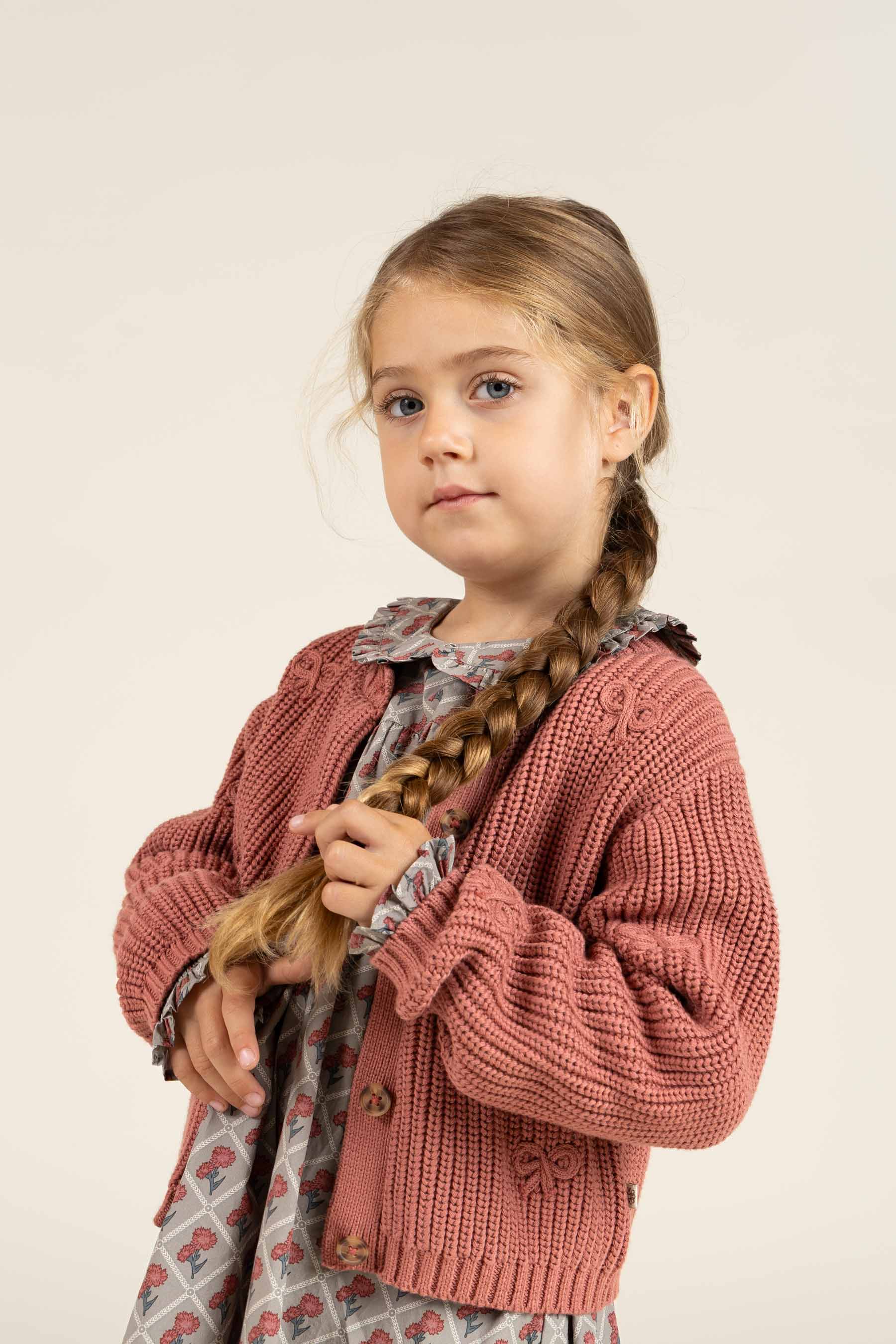 Gebreid katoenen vest met strikjes - Kids - Old Rose | 100792 Freya