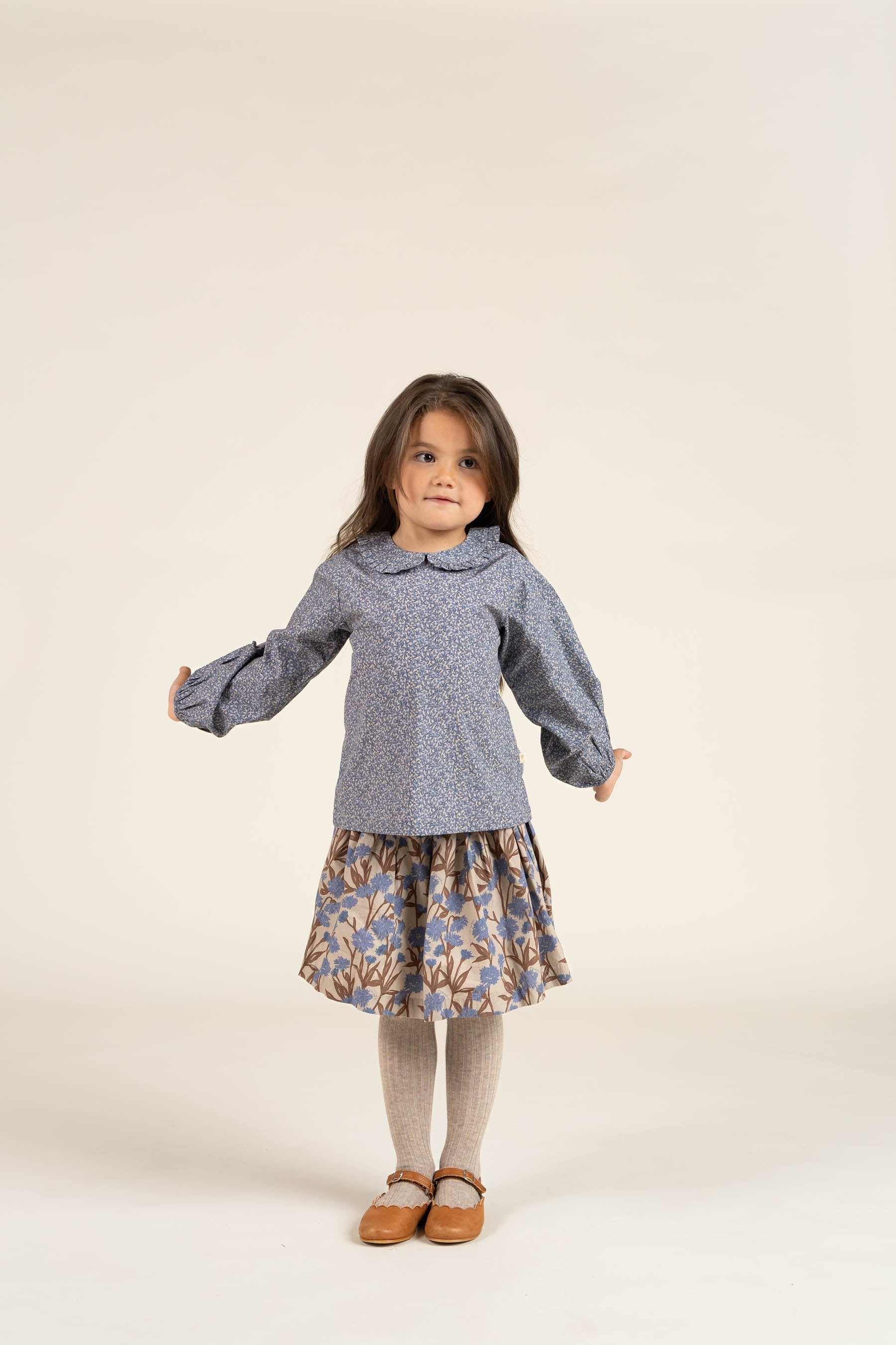 Bedrukte katoenen popeline rok - Kids - Blue / Brown | 100715 Amy