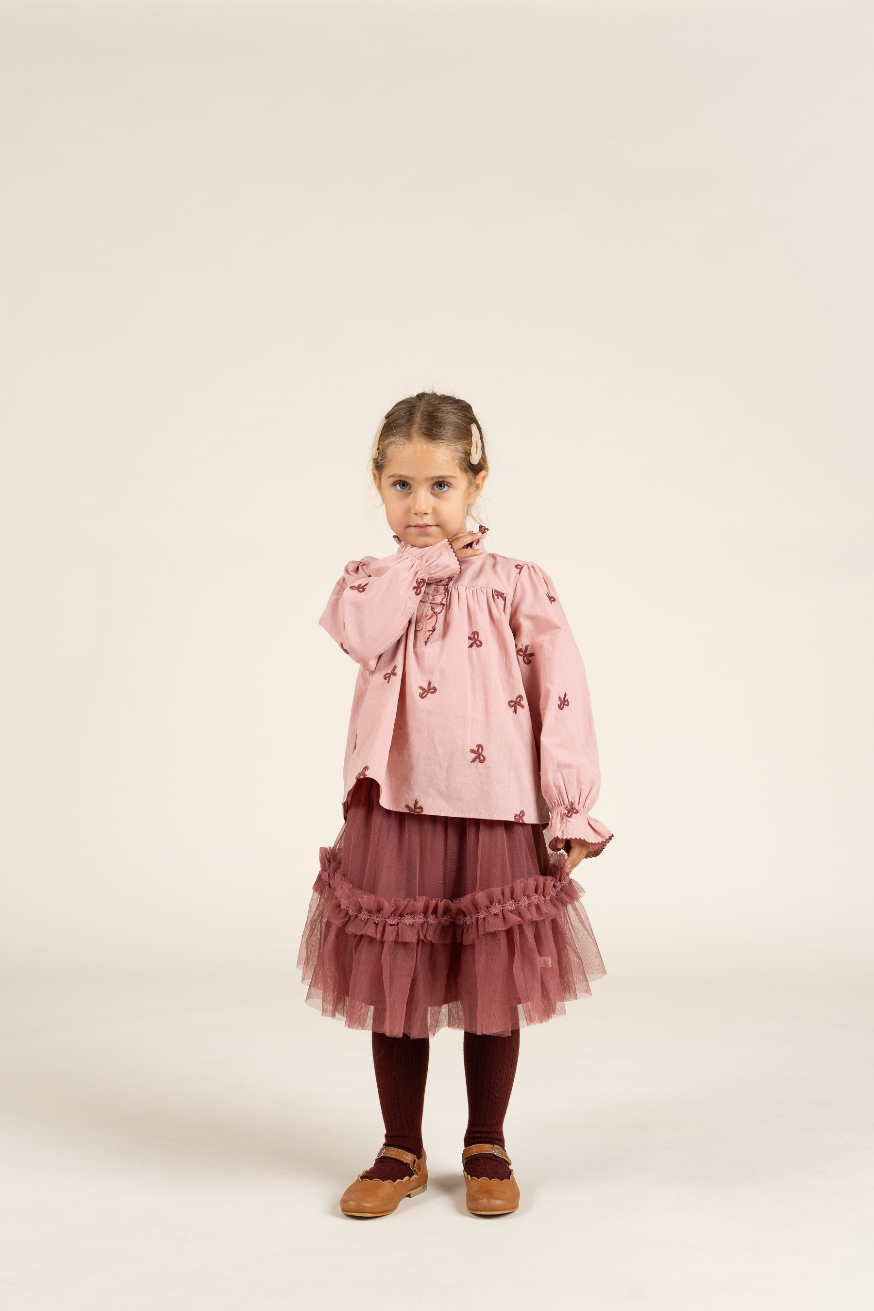 Popeline blouse met borduursel - Kids - Rose | 100677 Adison
